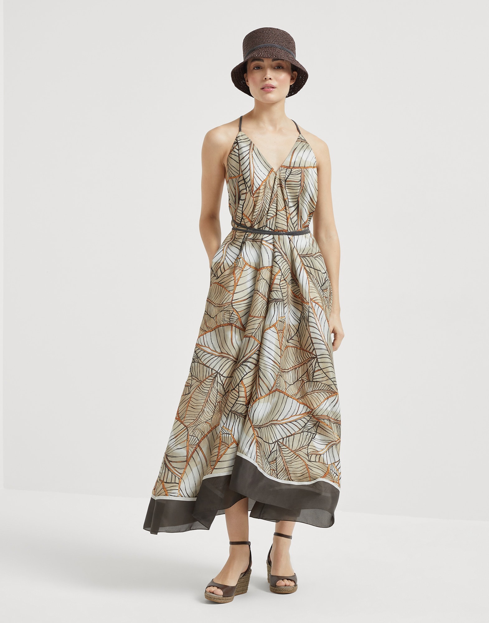 Silk papyrus print pongée dress with precious straps - 5