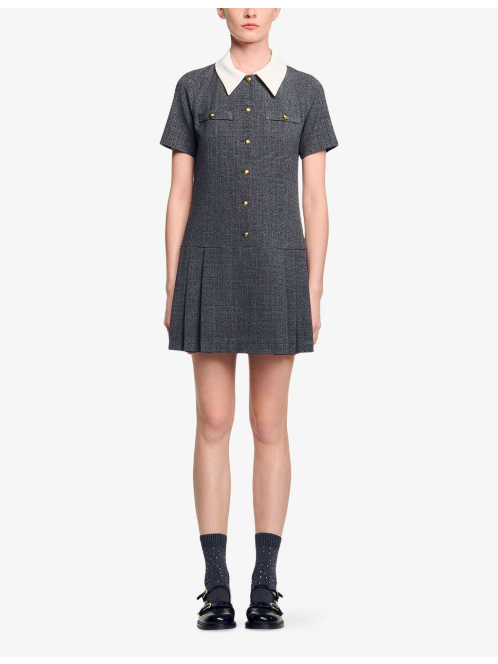 Rhinestone-Embellished Short-Sleeve Pleated Stretch-Woven Mini Dress - 2