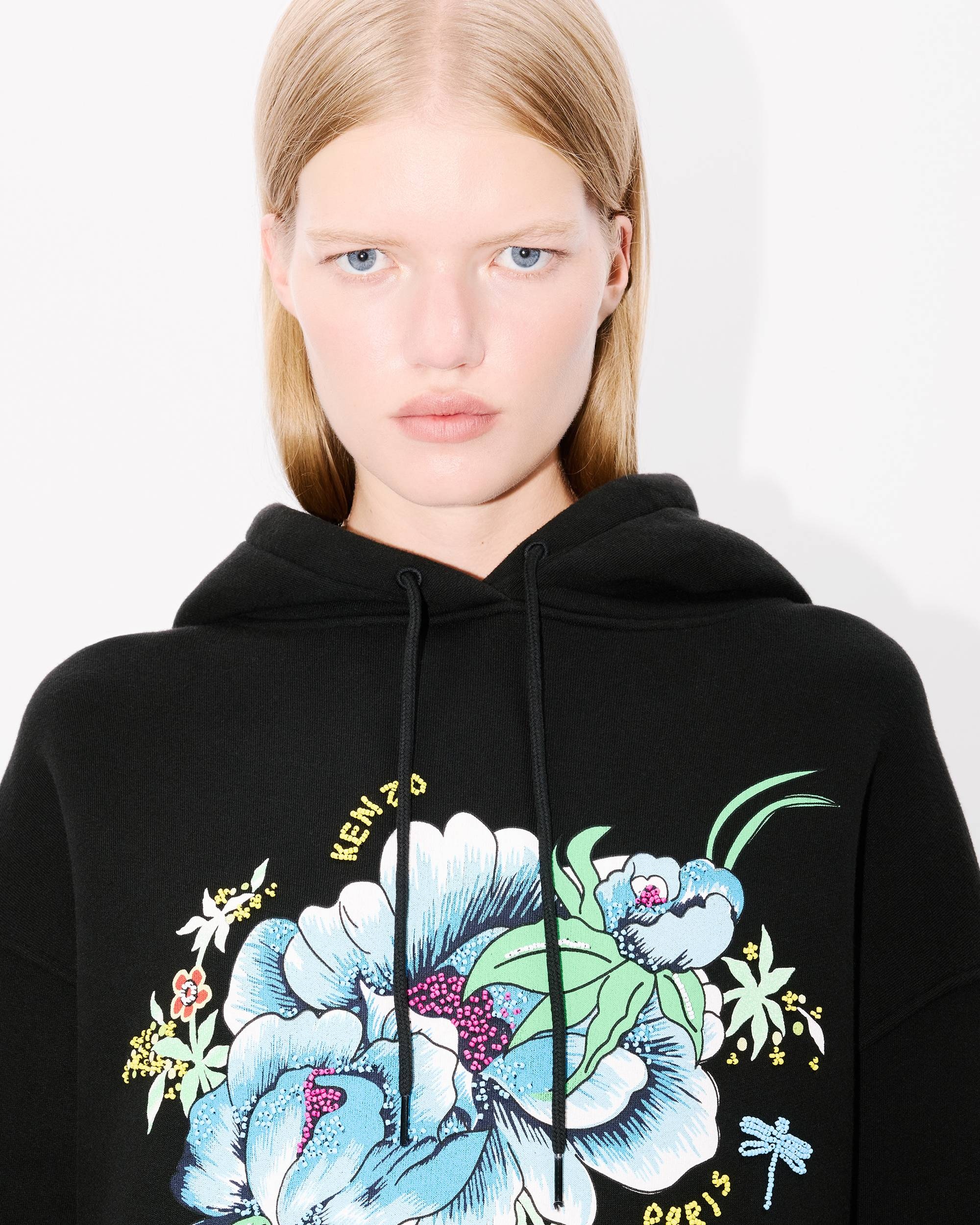 'KENZO Peonies' embroidered oversized hoodie in cotton - 6