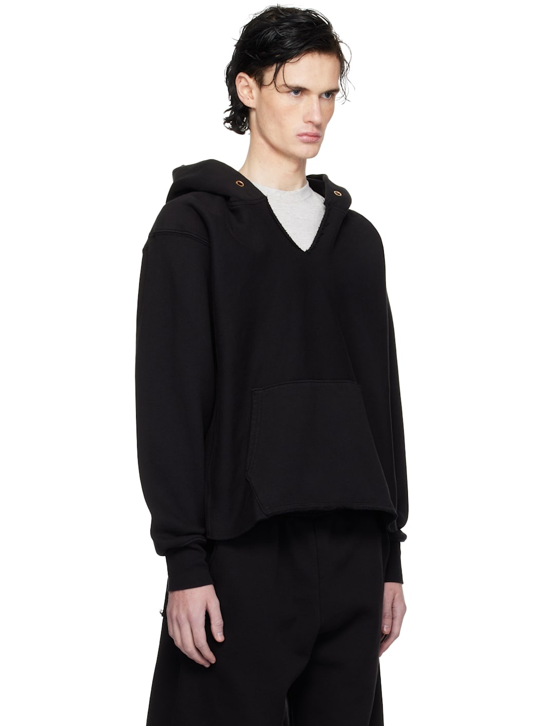 Black Heavyweight Raw Cropped Hoodie - 2