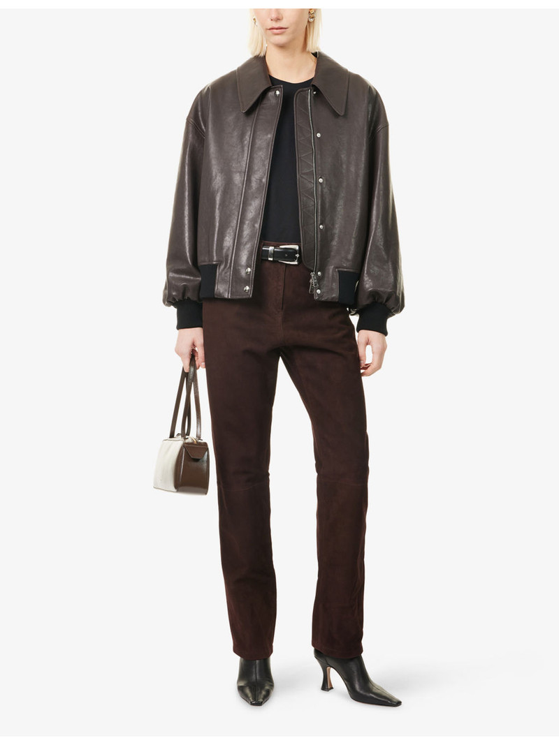 KHAITE Callum Relaxed Tapered Leather Trousers outlook