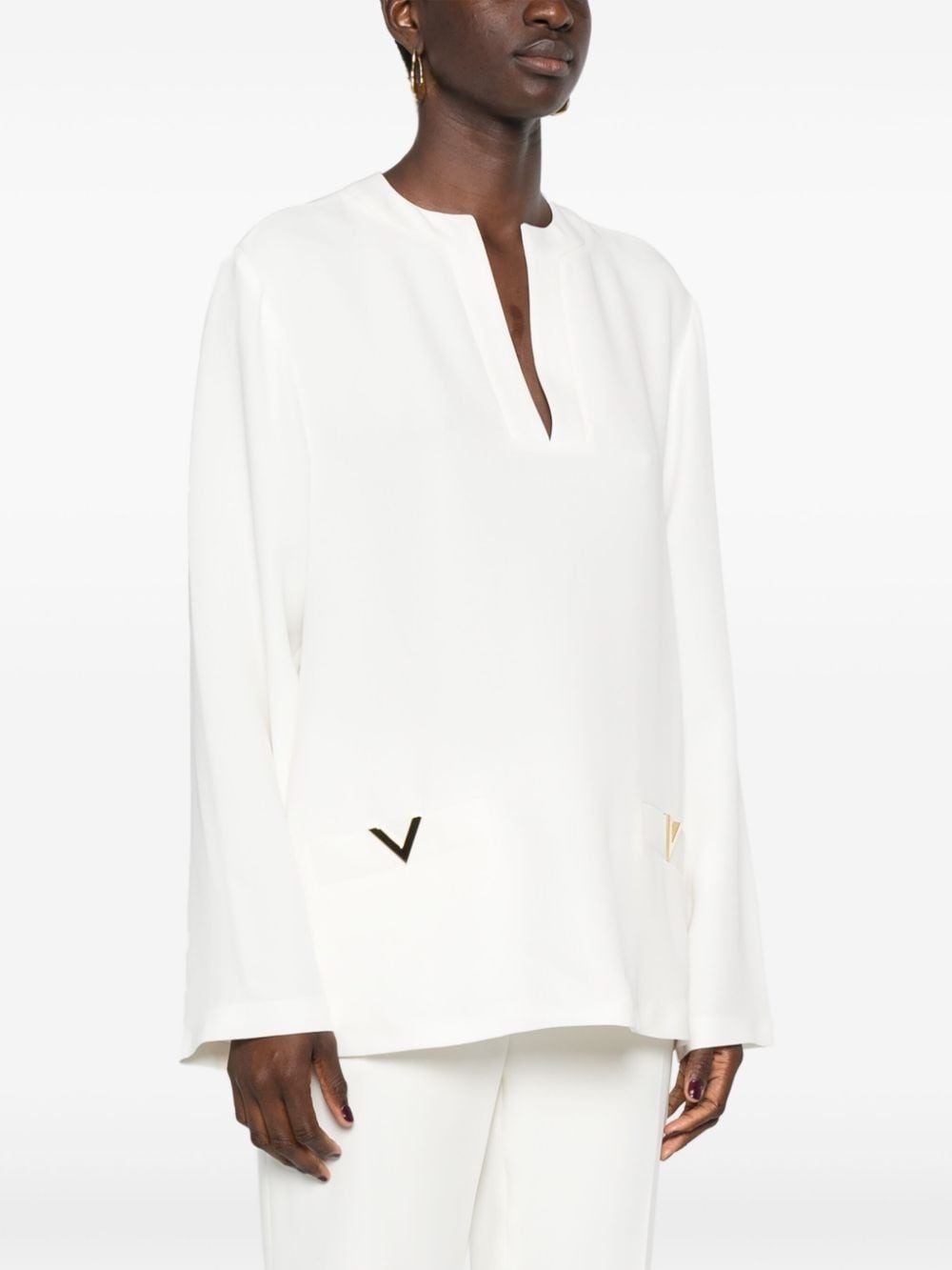 V logo-plaque silk tunic - 3
