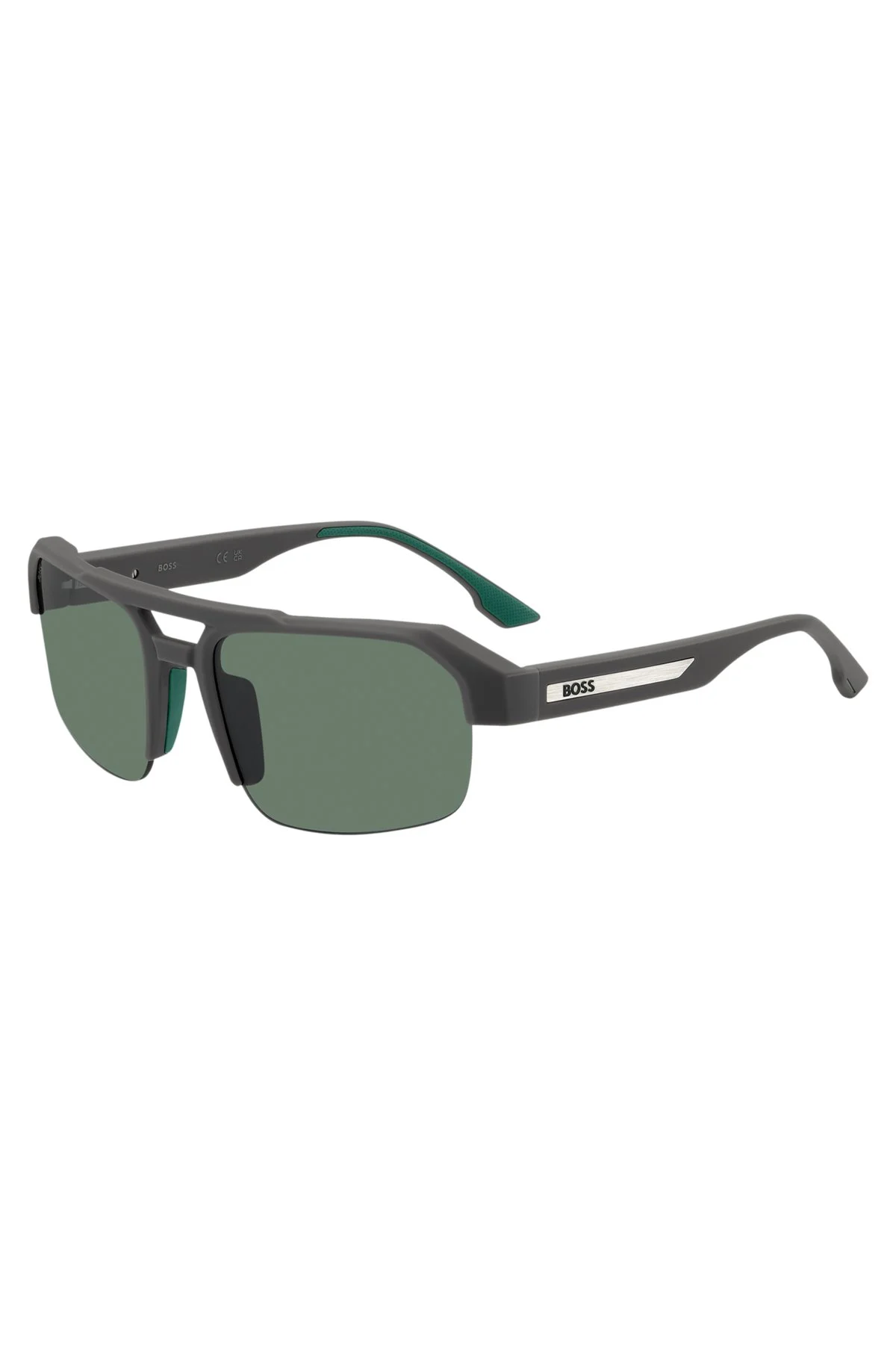 GRAY SUNGLASSES WITH TEMPLE INSERT AND LOGO - 1