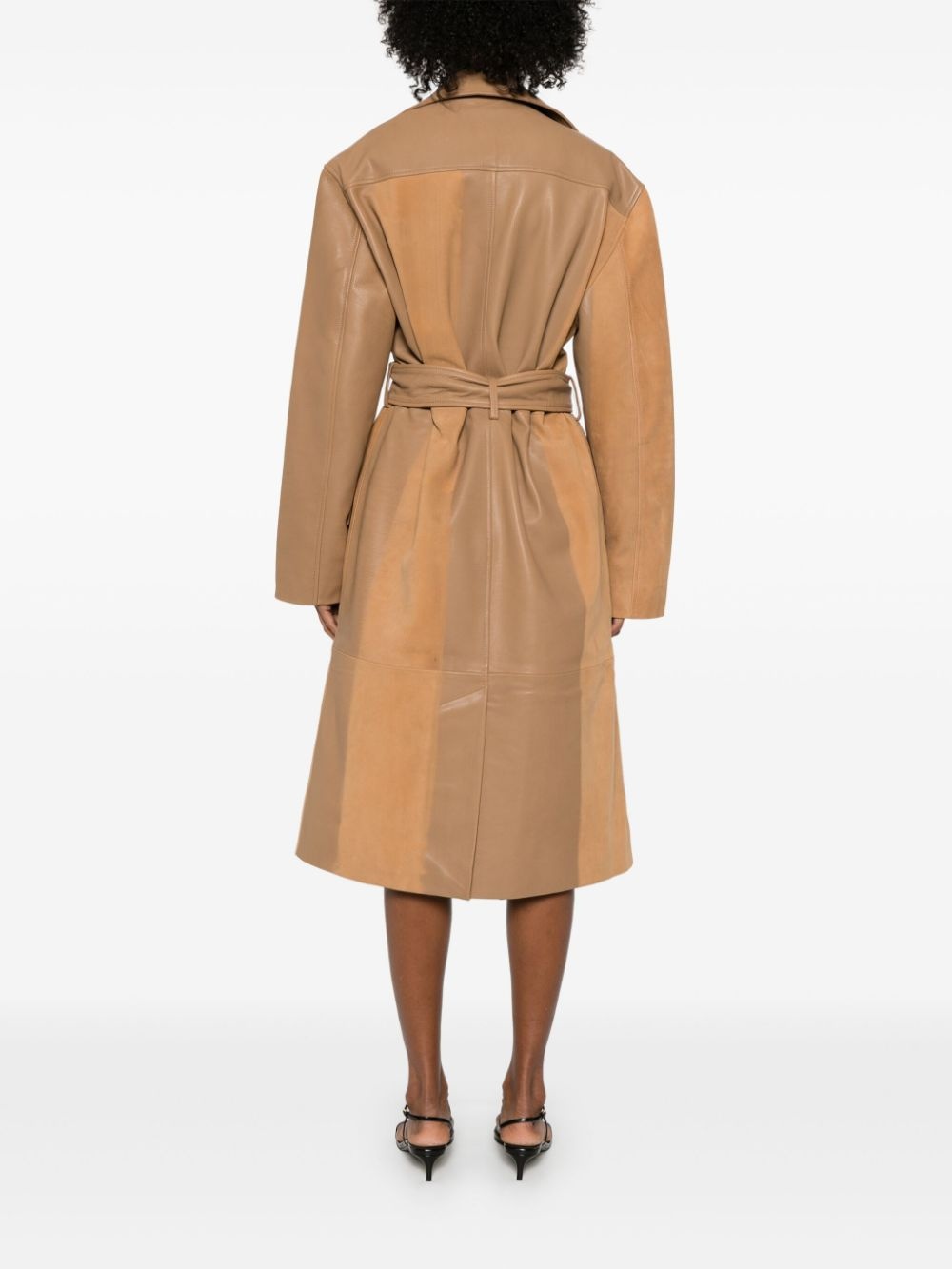 scuffed-leather coat - 4