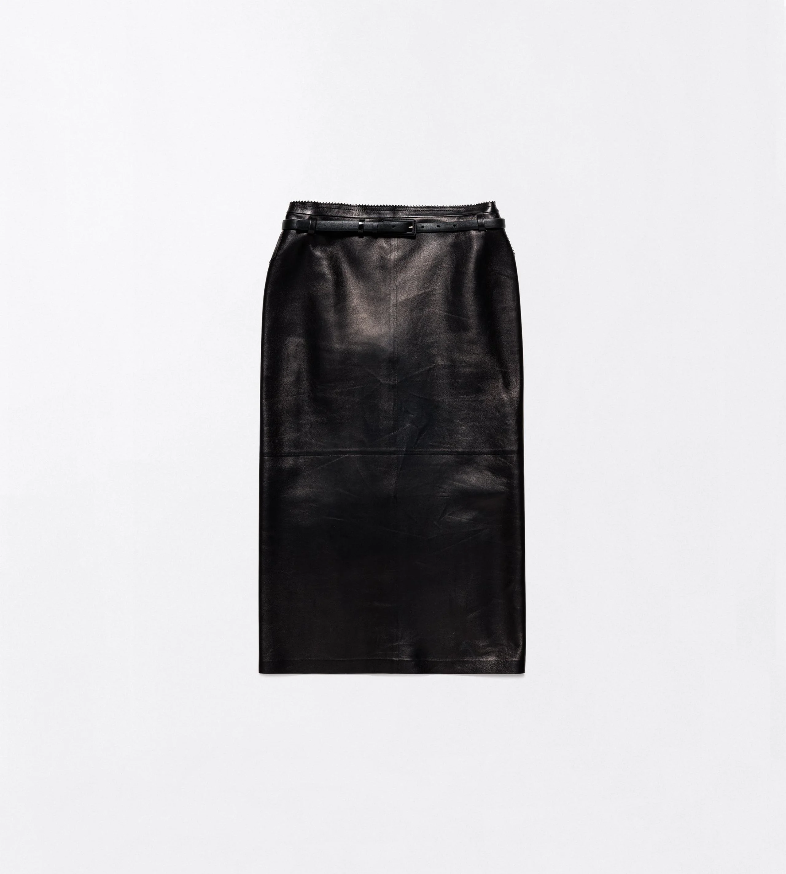 SILKY GUANTERIA LAMBSKIN PENCIL SKIRT WITH BELT DETAIL - 1