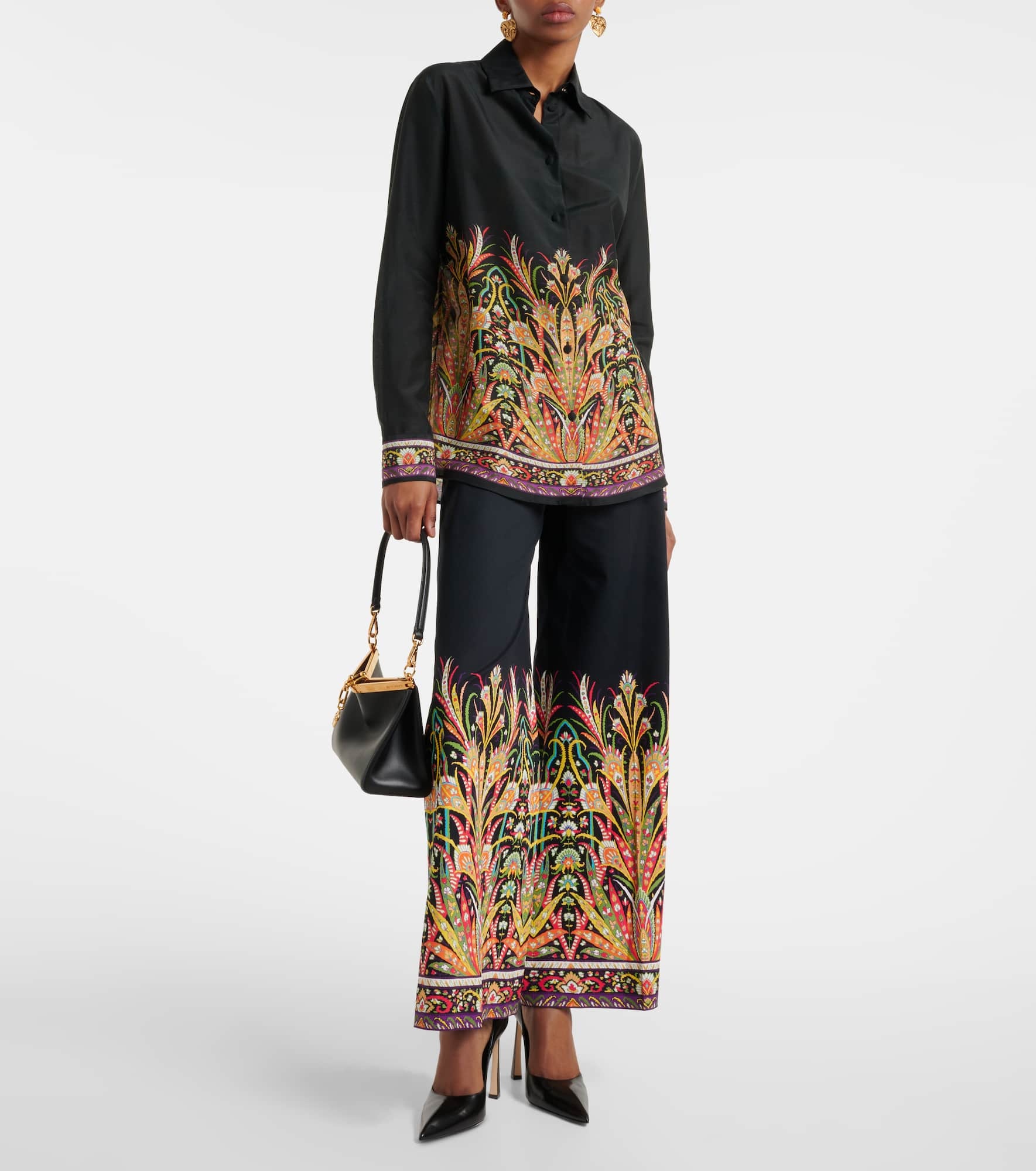 Printed cotton-blend flared pants - 2