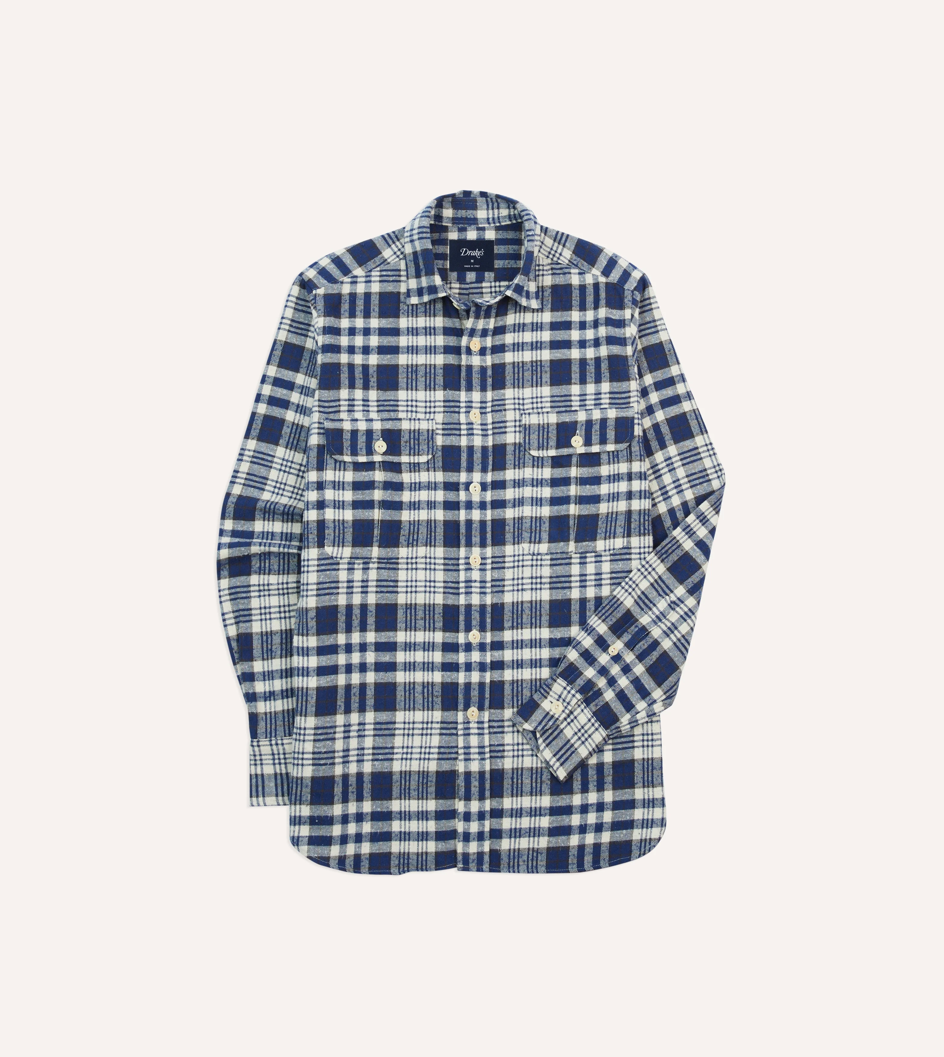 Blue Check Brushed Cotton Two-Pocket Work Shirt - 1