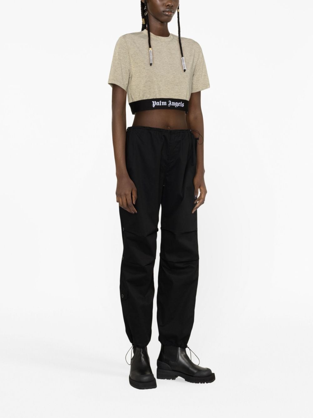 logo-tape cropped T-shirt - 4