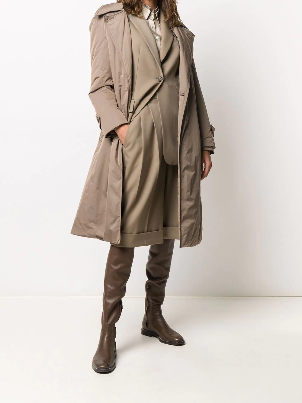 padded belted long coat - 2