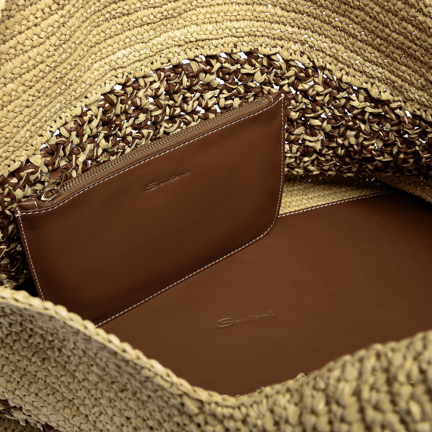 Light brown leather and raffia shoulder bag - 5