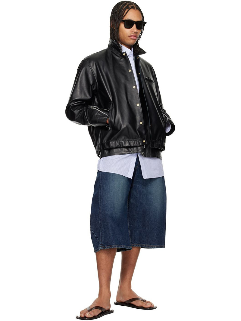 sacai Black Layered Hem Leather Jacket outlook