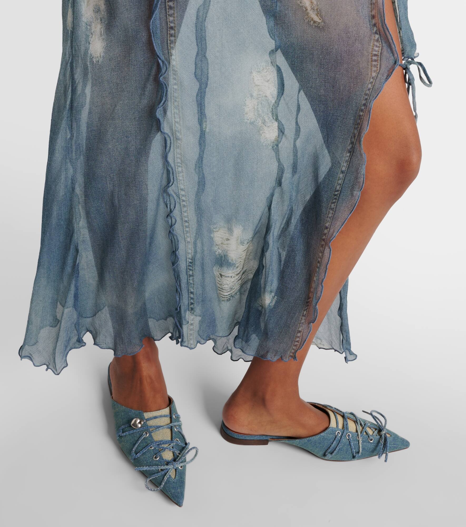 Lace-up denim mules - 4
