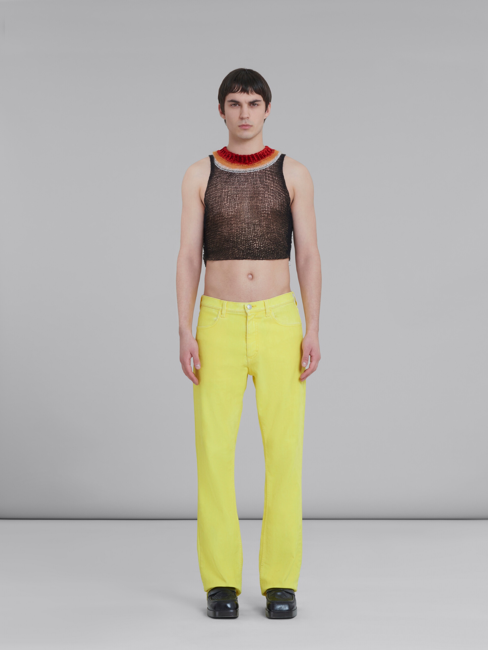 YELLOW FLARED 5 POCKET TROUSERS IN FLOCKED DENIM - 2