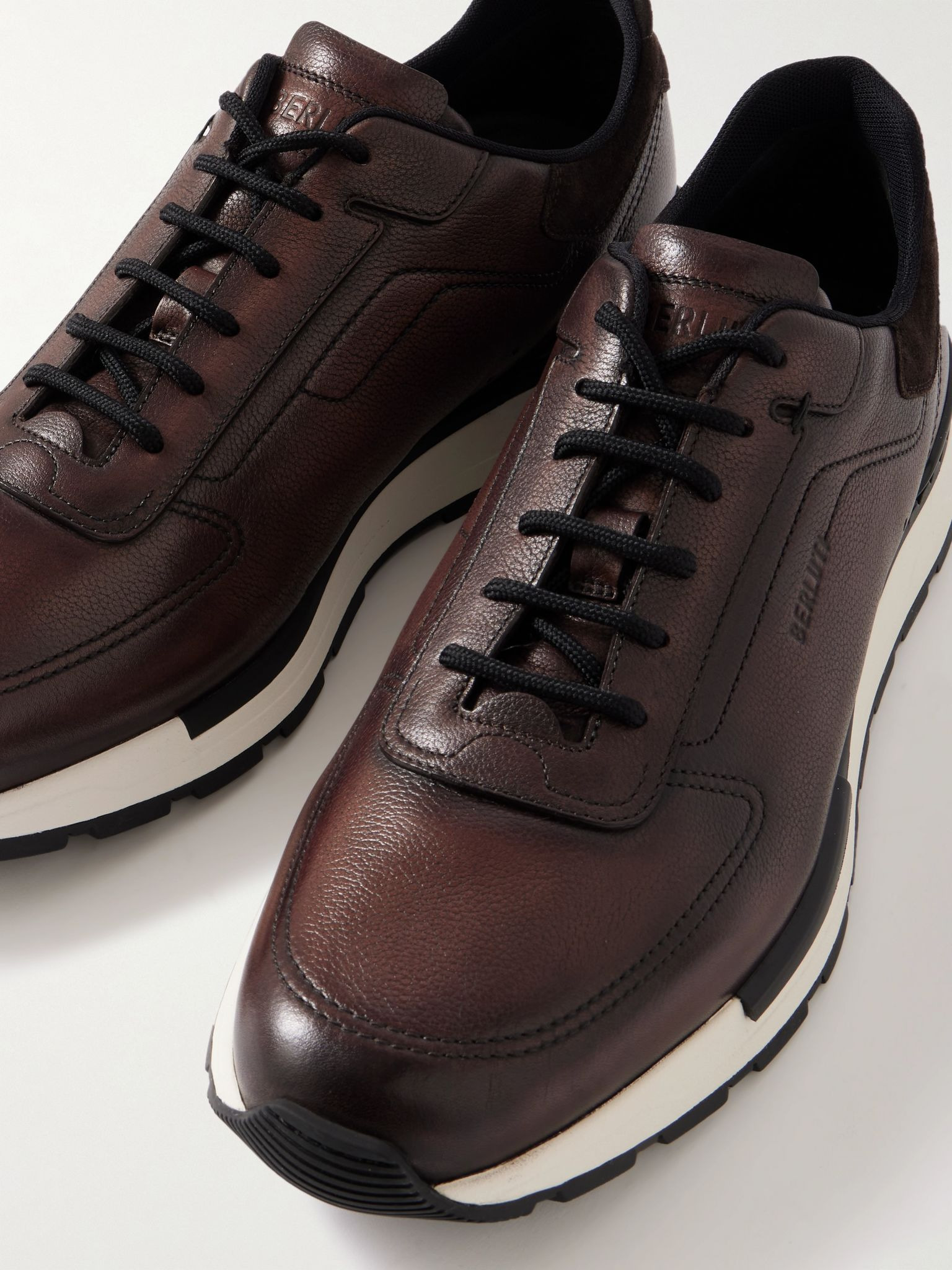 Fast Track Suede-Trimmed Full-Grain Venezia Softy Leather Sneakers Brown - 6