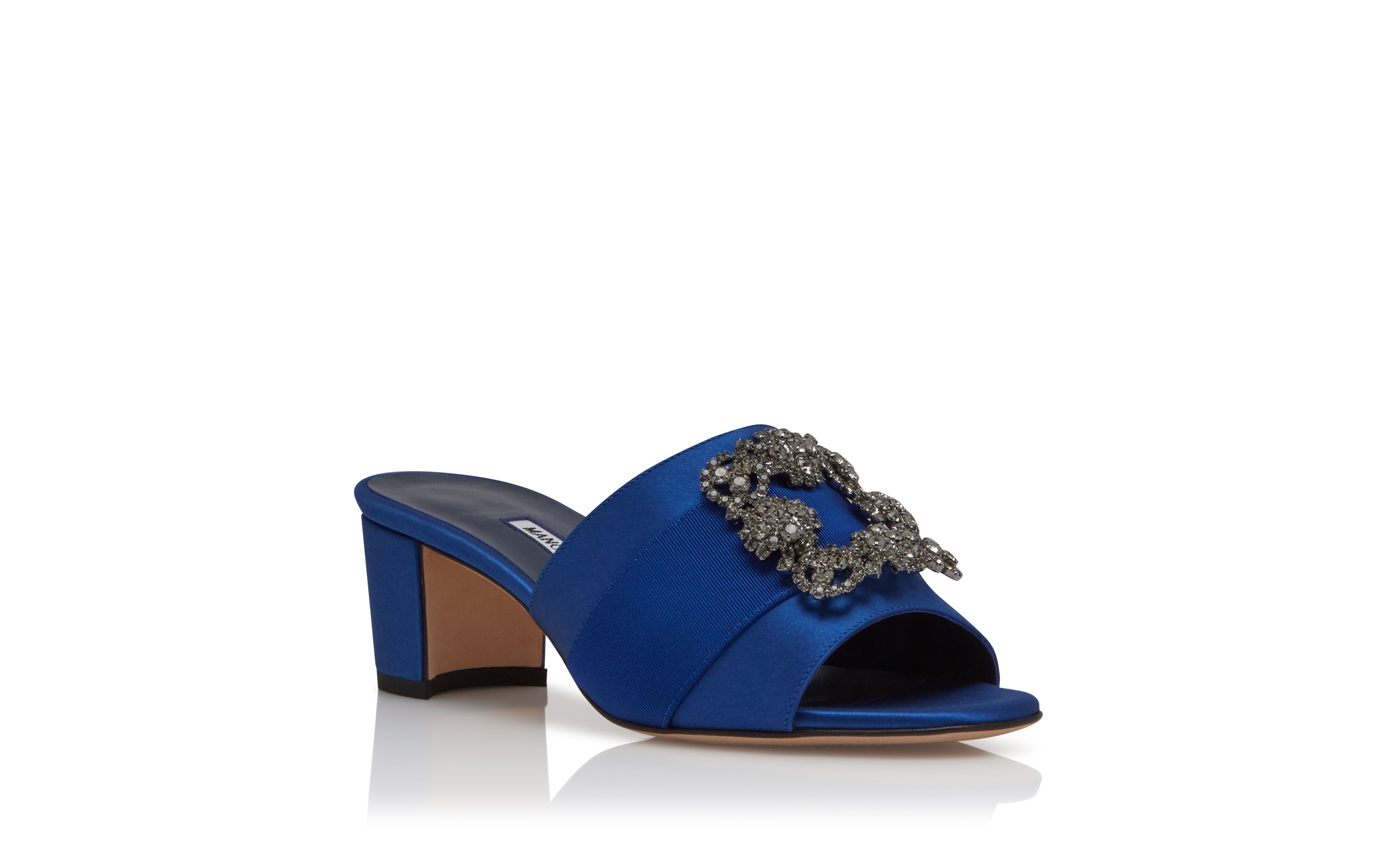 Blue Satin Jewel Buckle Mules - 3