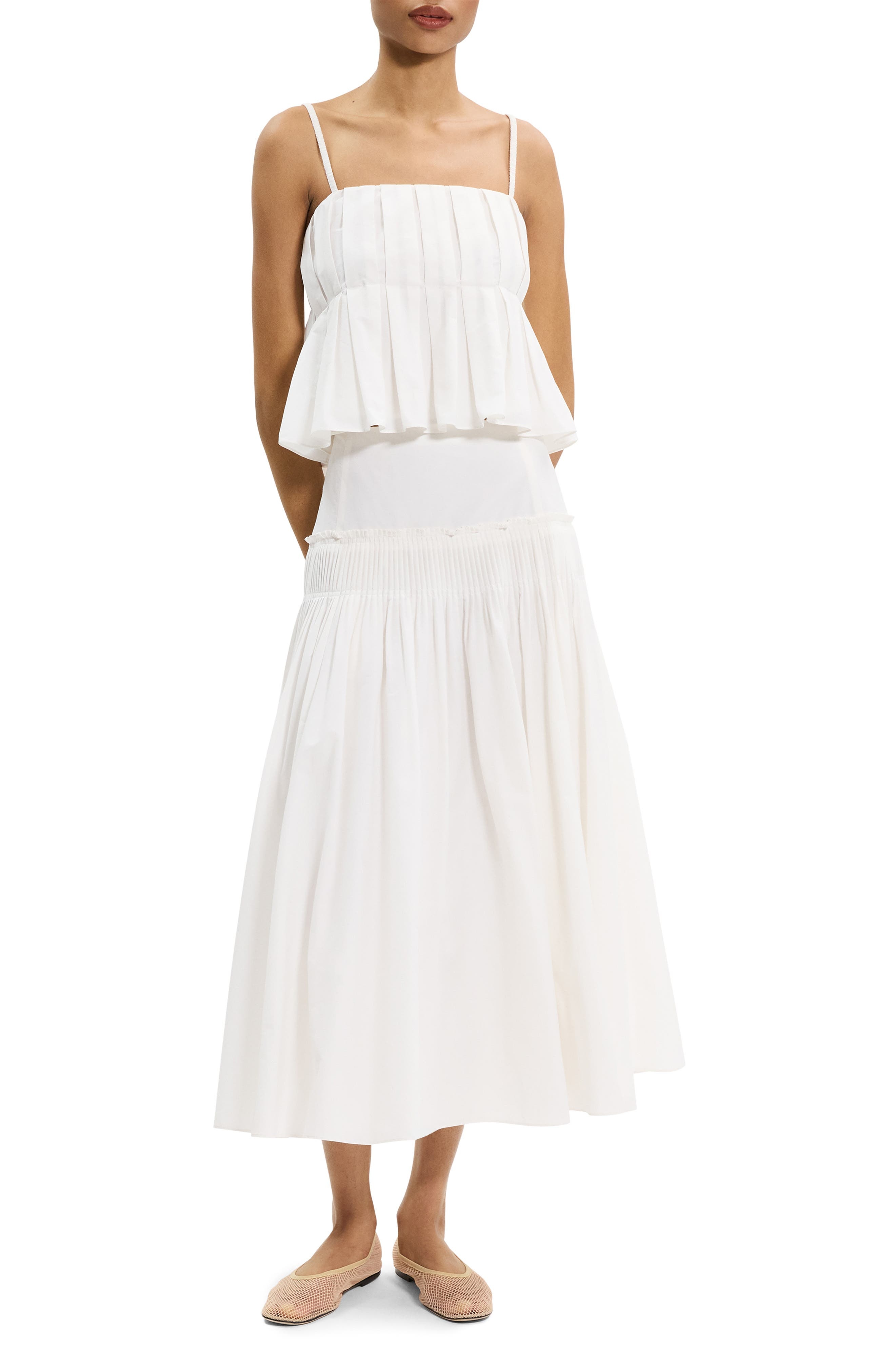 Theory Box Pleat Babydoll Camisole in White at Nordstrom - 6