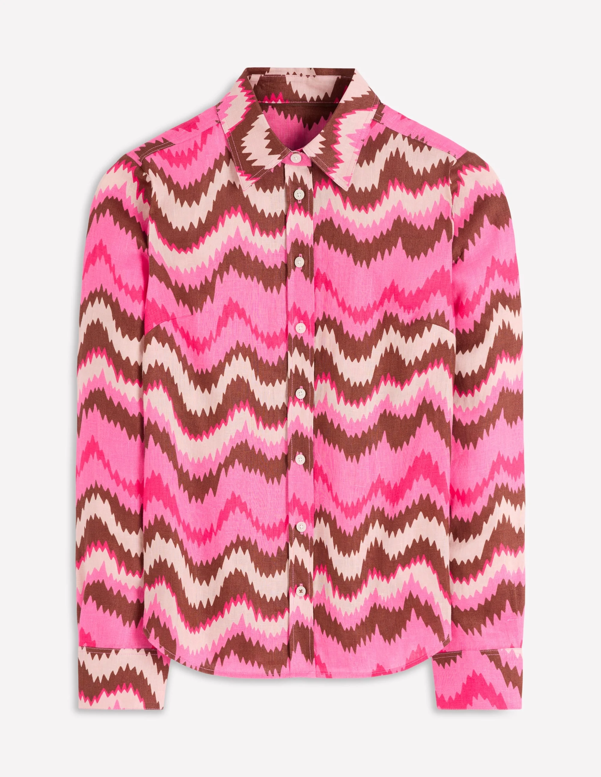 Sienna Linen Shirt-Pink Punch, Zig Zag Wave - 1