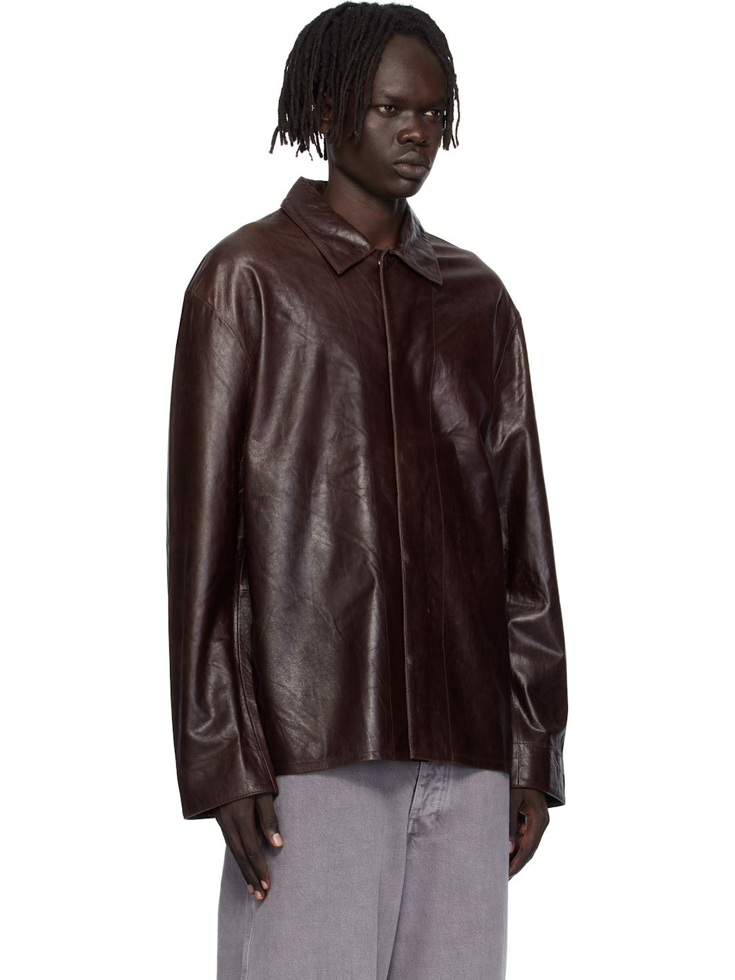 Brown Relaxed Leather Overshirt - 2