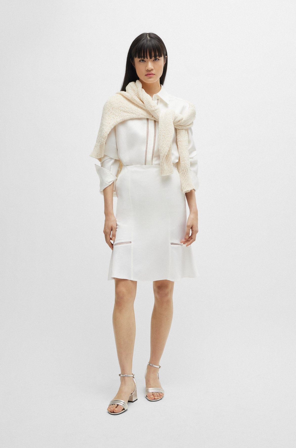 A-LINE SKIRT WITH LADDER-LACE TRIMS - 3