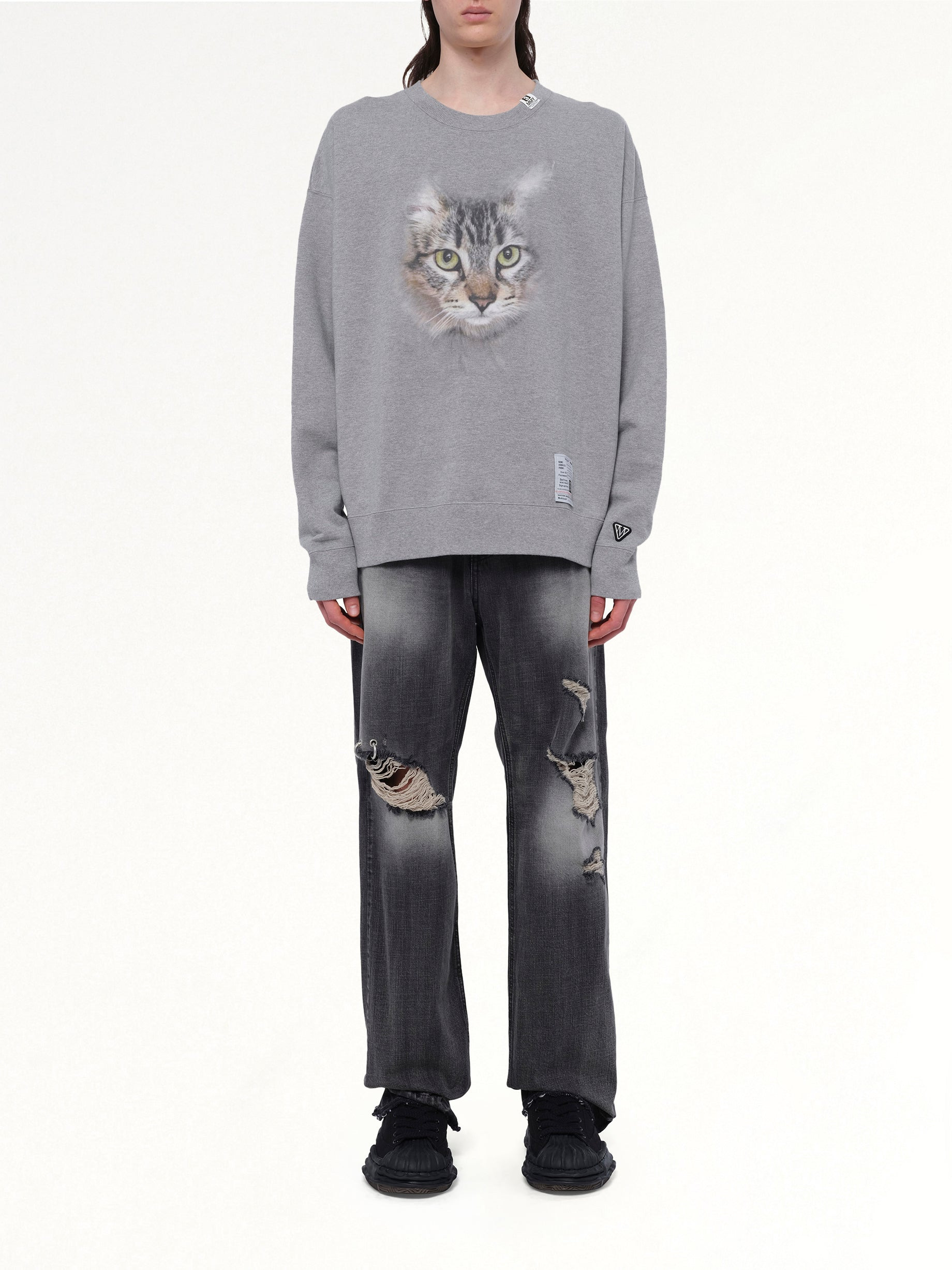 Cat Printed Pullover in Gray - 7