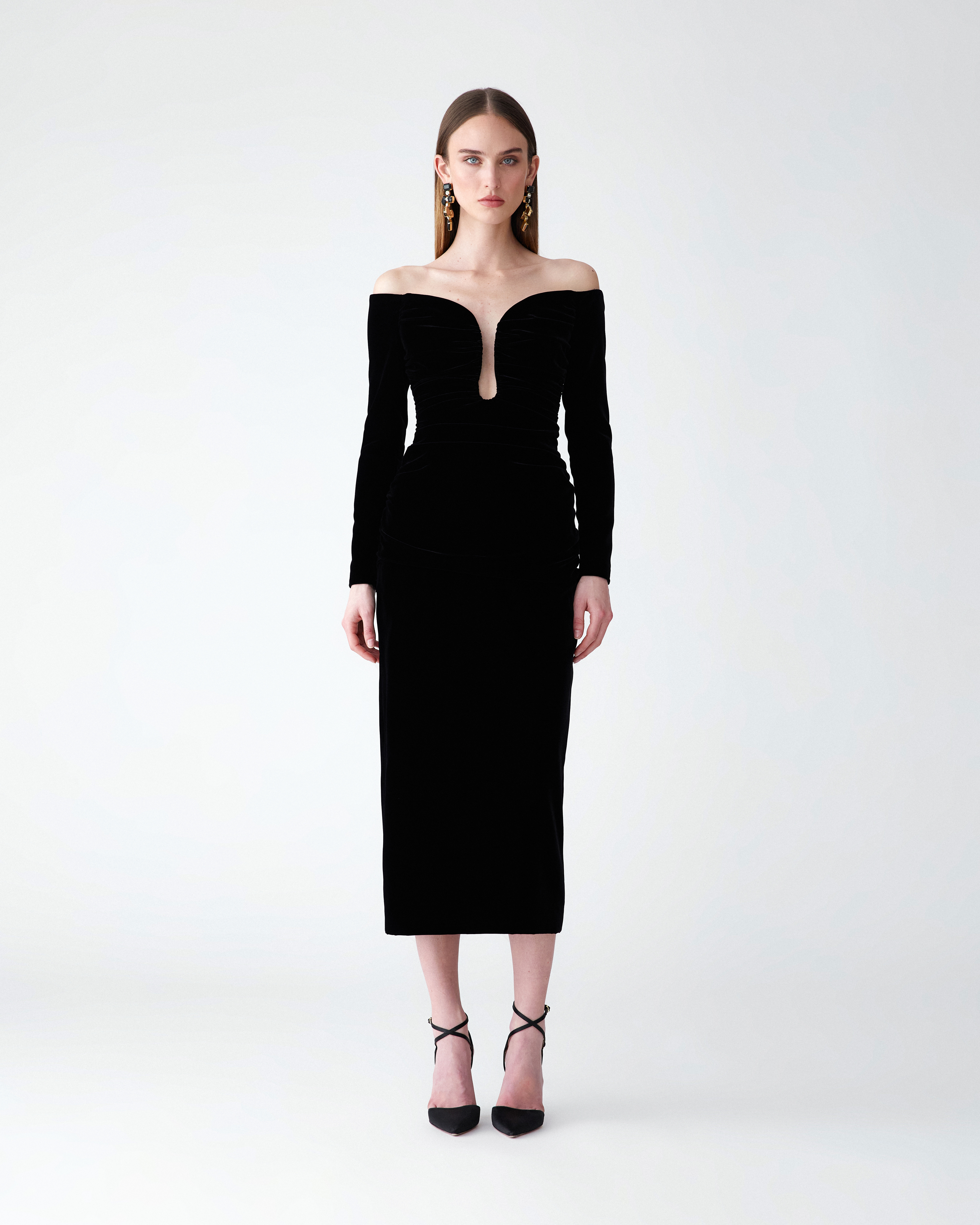 U-Neck Velvet Midi Dress - 2
