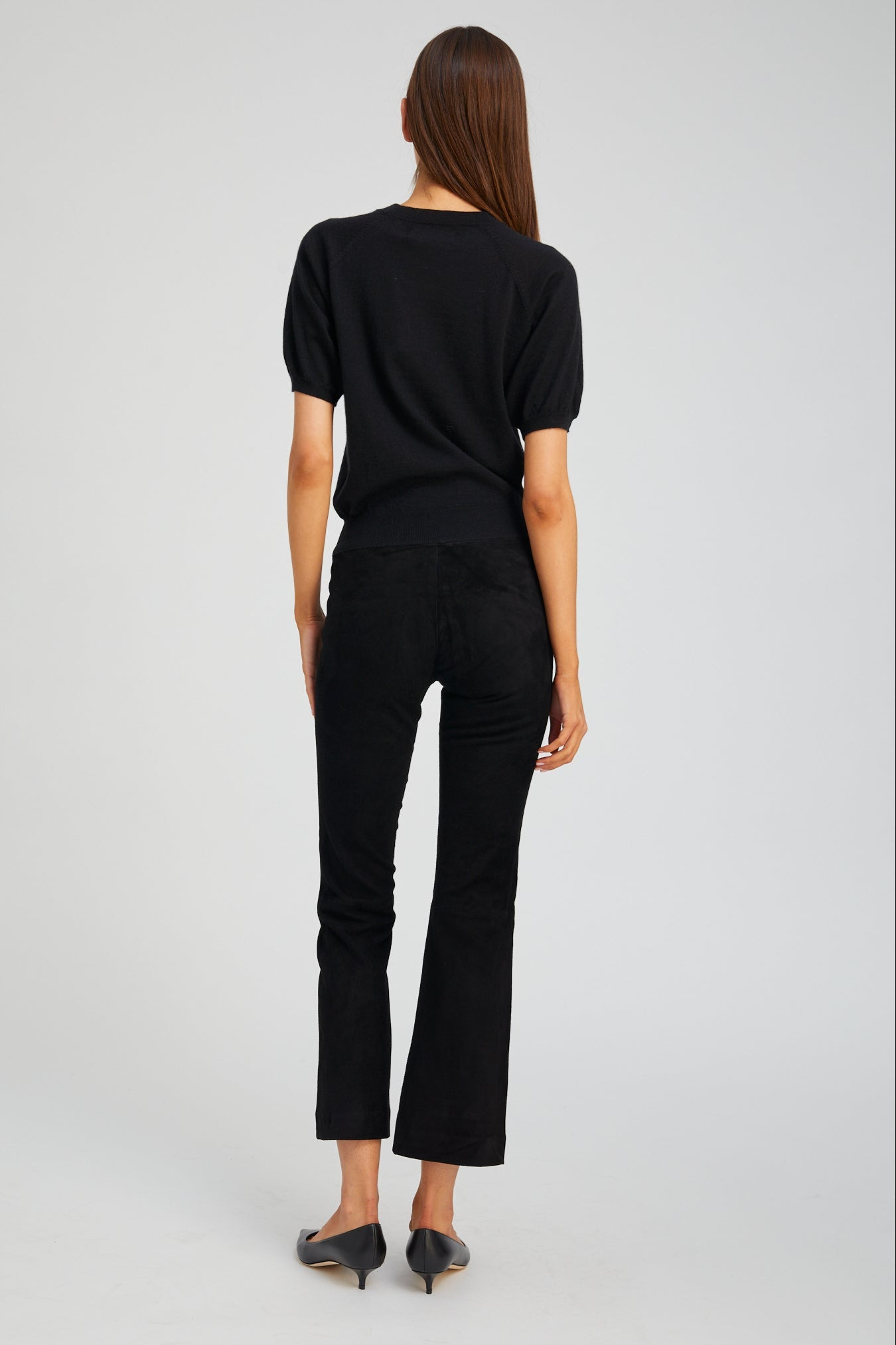BLACK SUEDE ANKLE FLARE LEGGING - 4