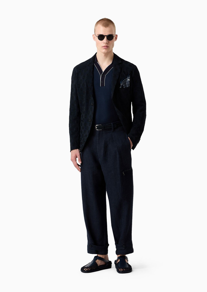 GIORGIO ARMANI Short-sleeved ribbed polo shirt in viscose and wool outlook