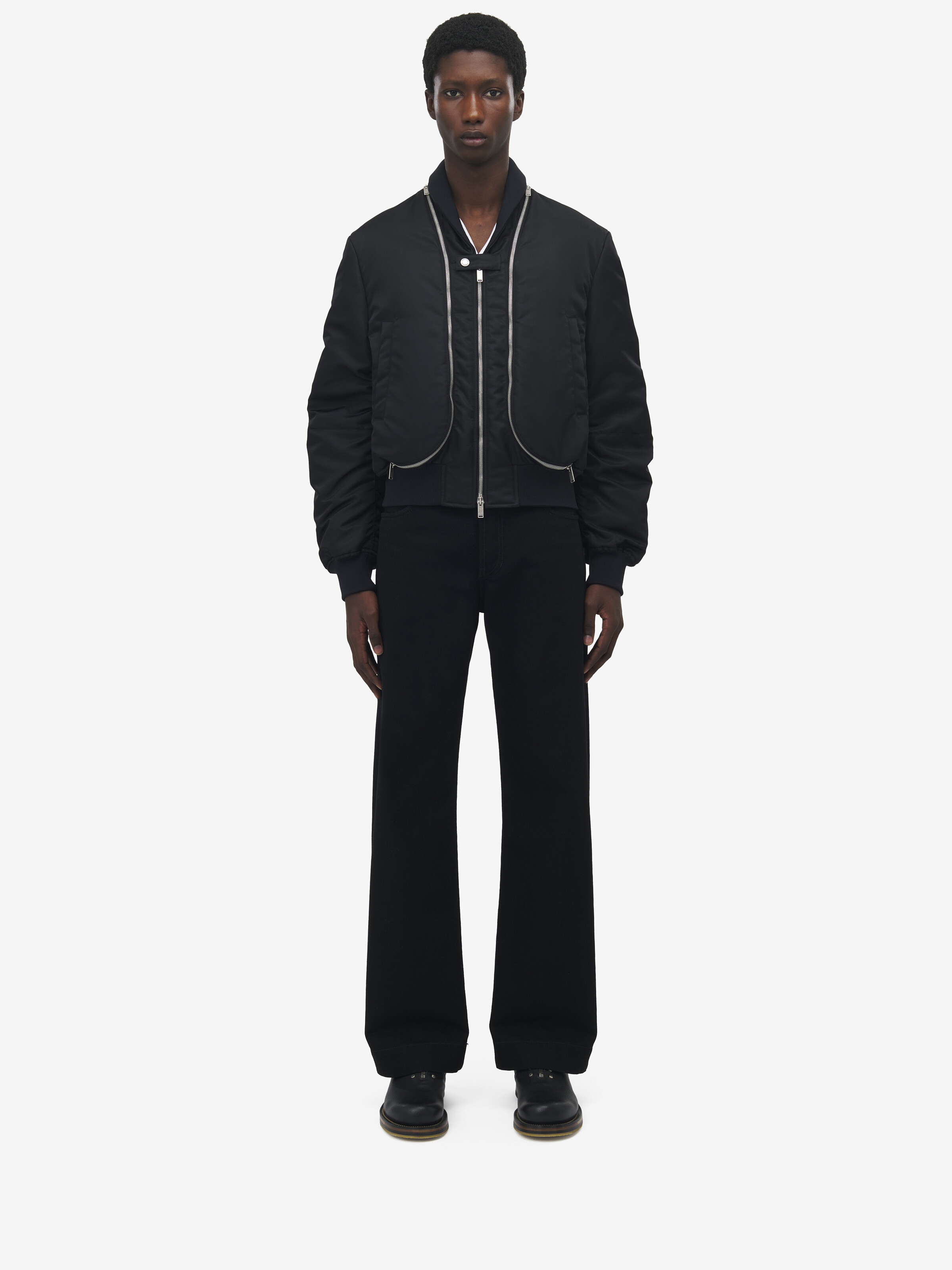 Zip Detail Cropped Bomber Jacket - 3