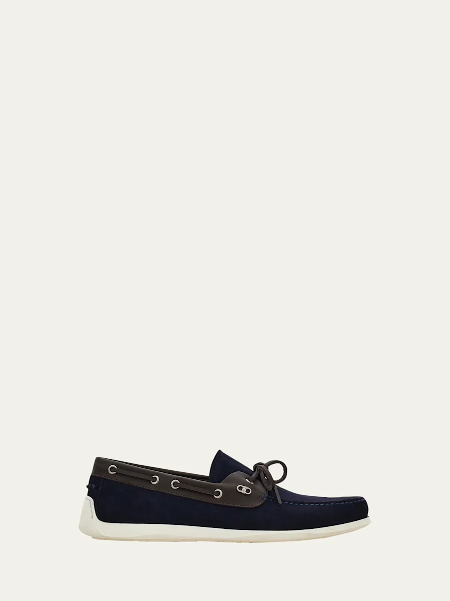 Men's Bahia Suede Leather-Trim Boat Shoes - 1