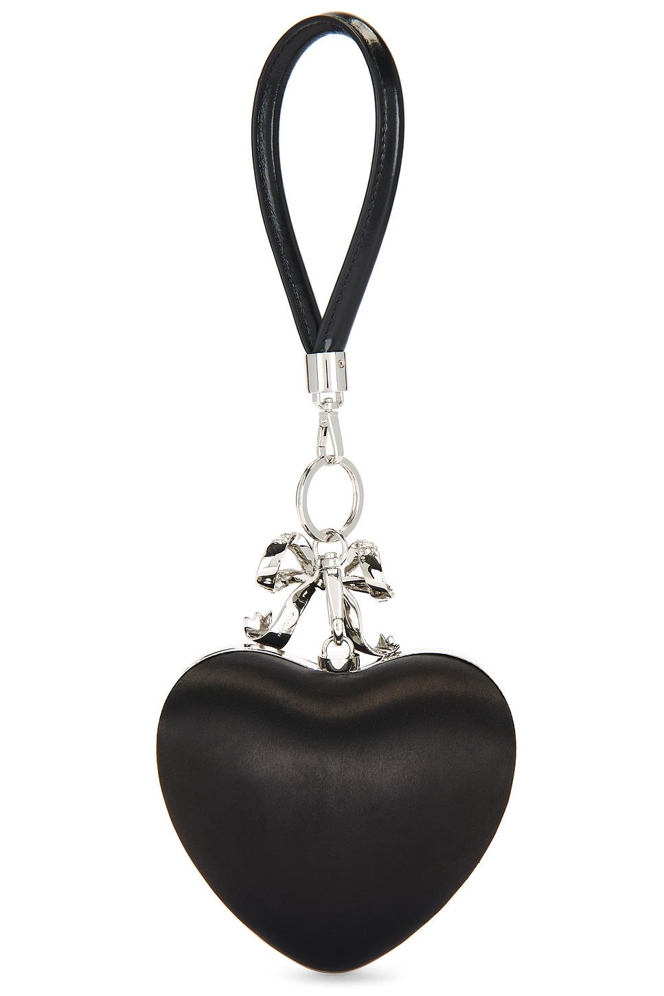 Black Satin Top Handle Heart Clutch - 3