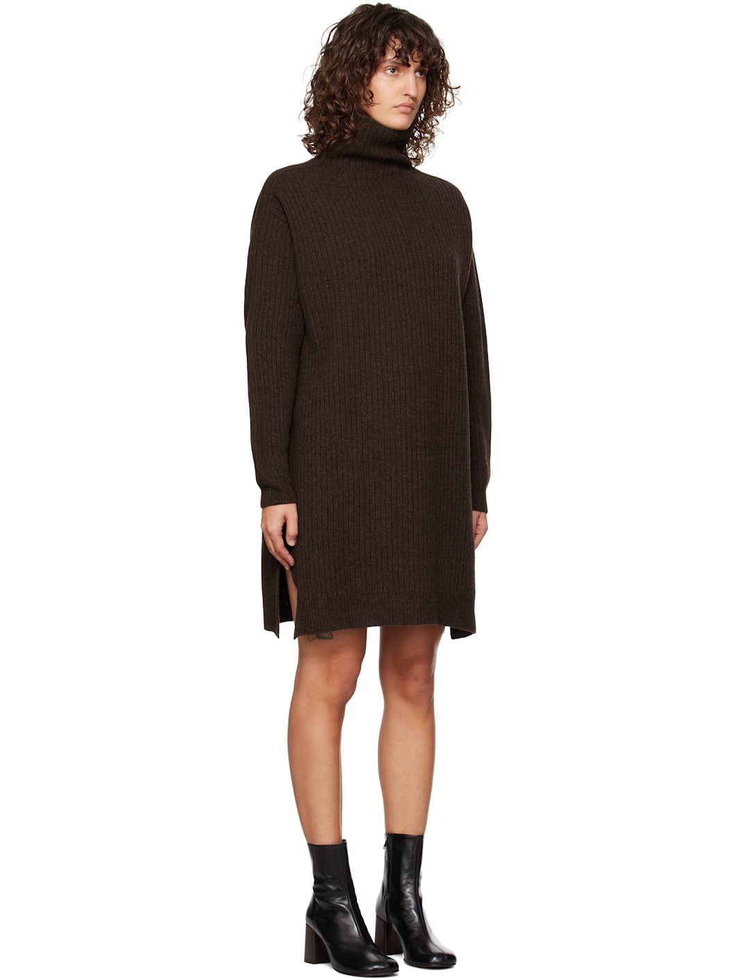 Brown High Neck Midi Dress - 2