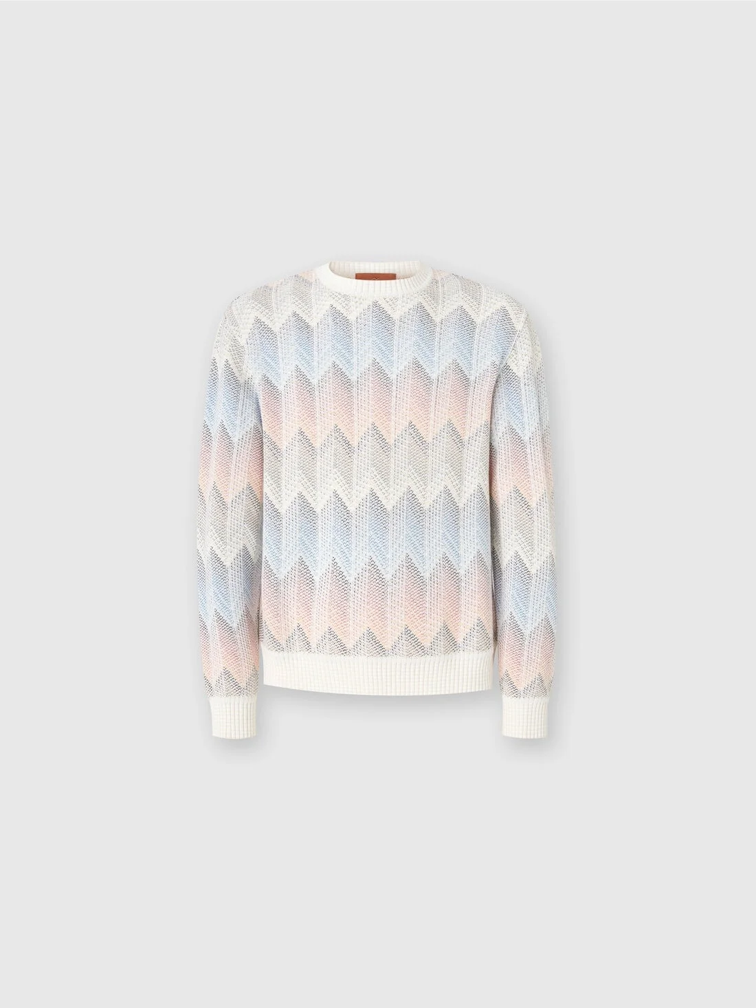 Crewneck sweater in gradient cotton chevron blend with contrasting piping - 1