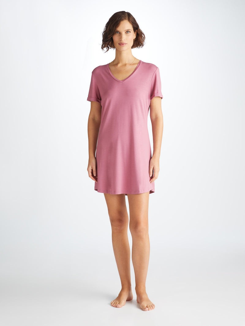 Derek Rose Women's V-Neck Sleep T-Shirt Lara Micro Modal Stretch Orchid Purple outlook