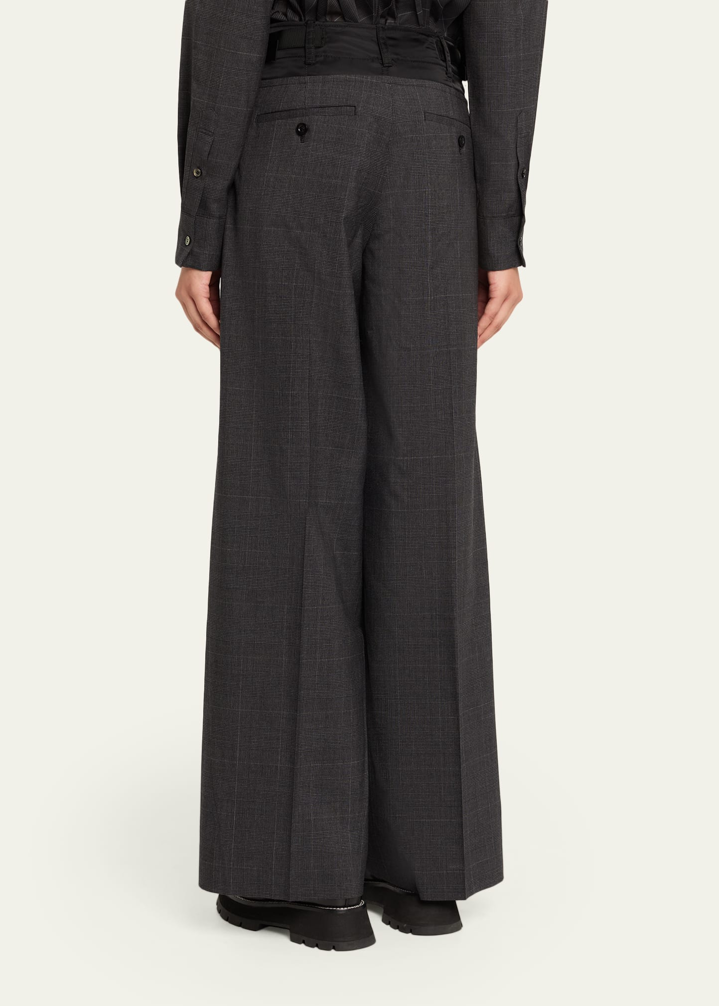 Nylon-Waistband Glen Check Wide-Leg Trousers - 3