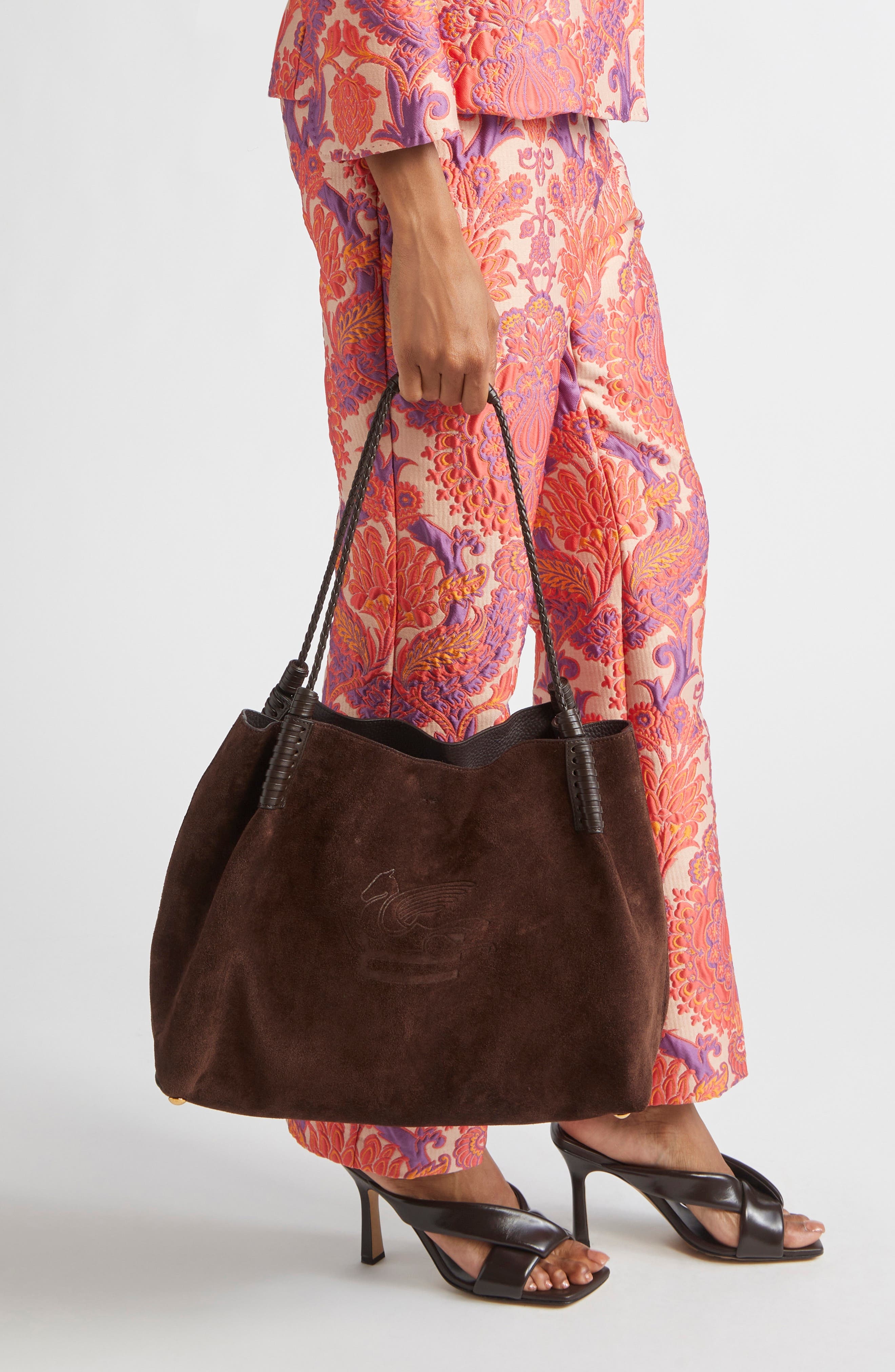 Etro Medium Libra Suede Shopping Tote in M0406 Dark Brown at Nordstrom - 3