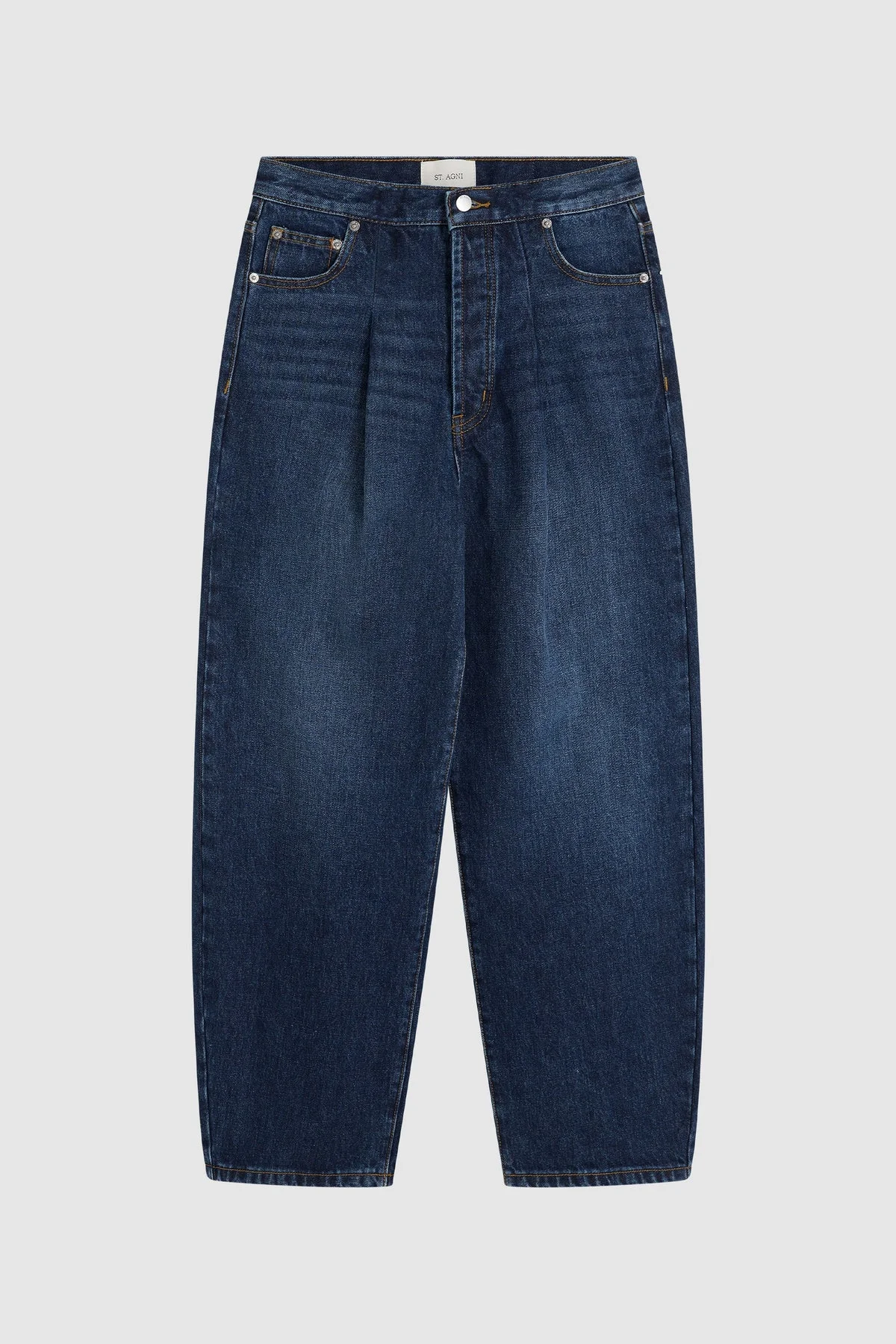 Mid Rise Pleat Barrel Jeans - Dark Indigo - 1