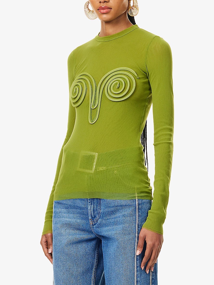 Spiral-Embellishment Long-Sleeves Woven Top - 3