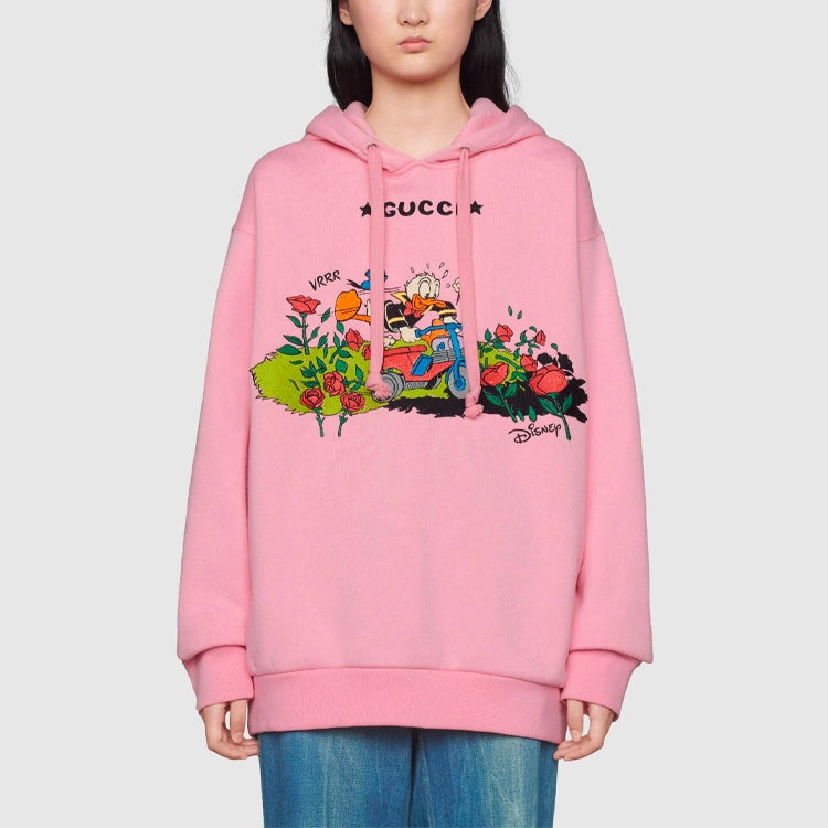 (WMNS) Gucci x Disney Donald Duck Printed Logo Embroidered Cotton Hoodie For Pink 615061-XJDC7-5358 - 2