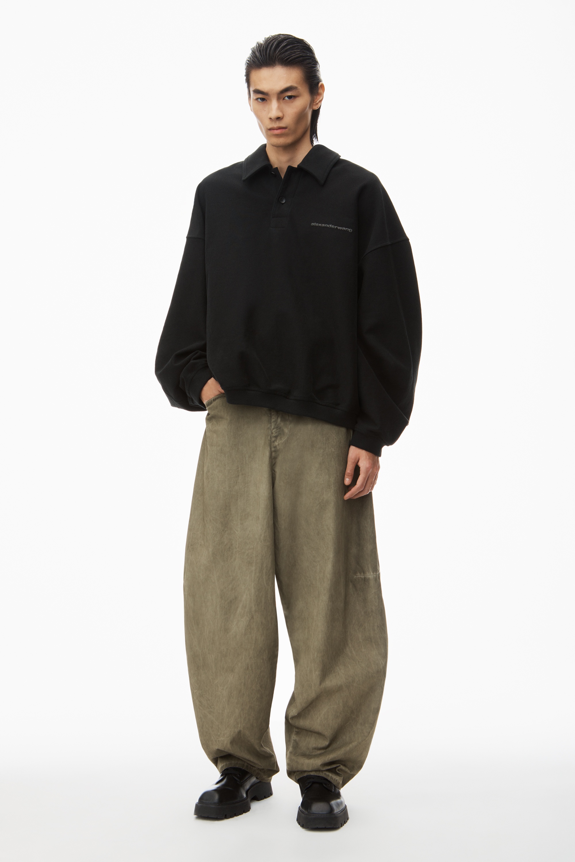 puffed logo oversized polo top in cotton - 6