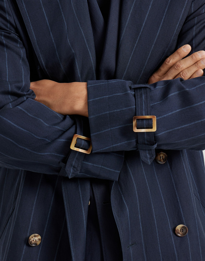 Virgin wool and linen chalk stripe trench 4