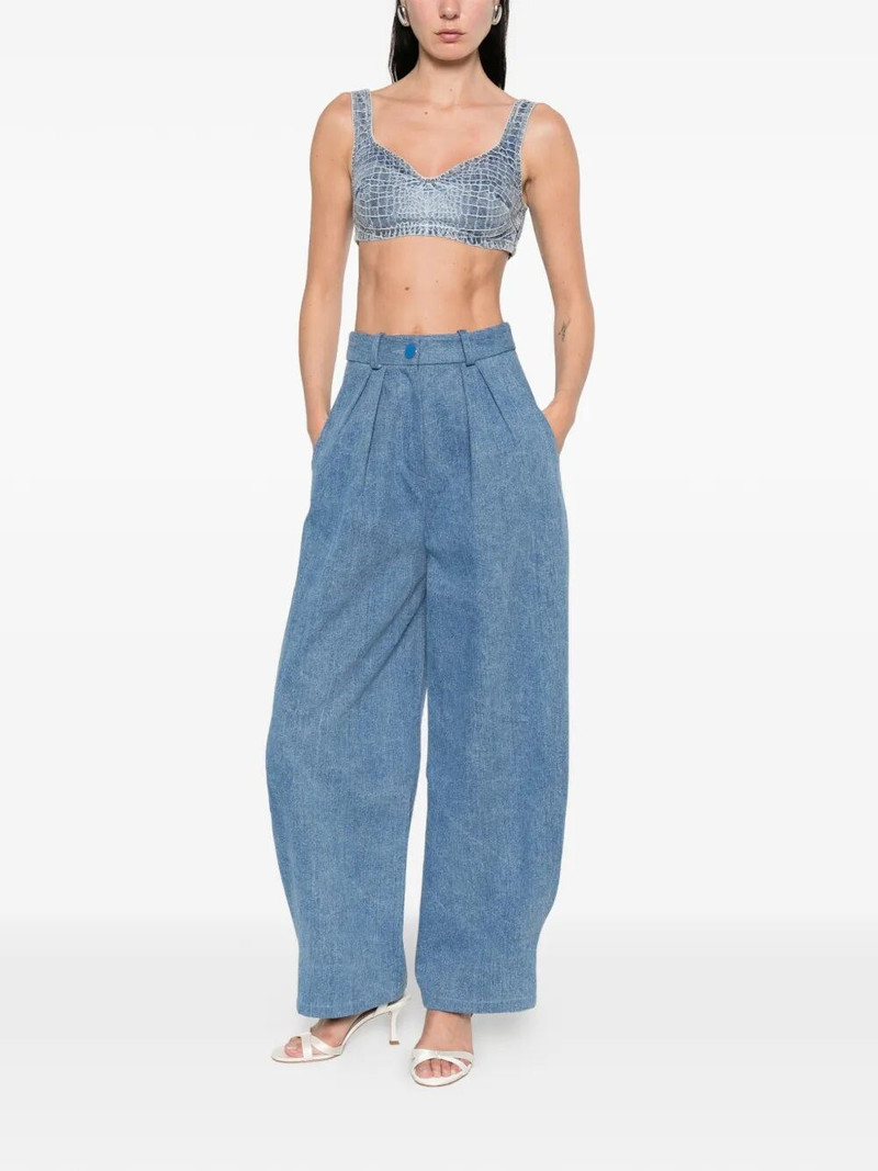 self-portrait Rhinestone Croc Effect Denim Bralette outlook