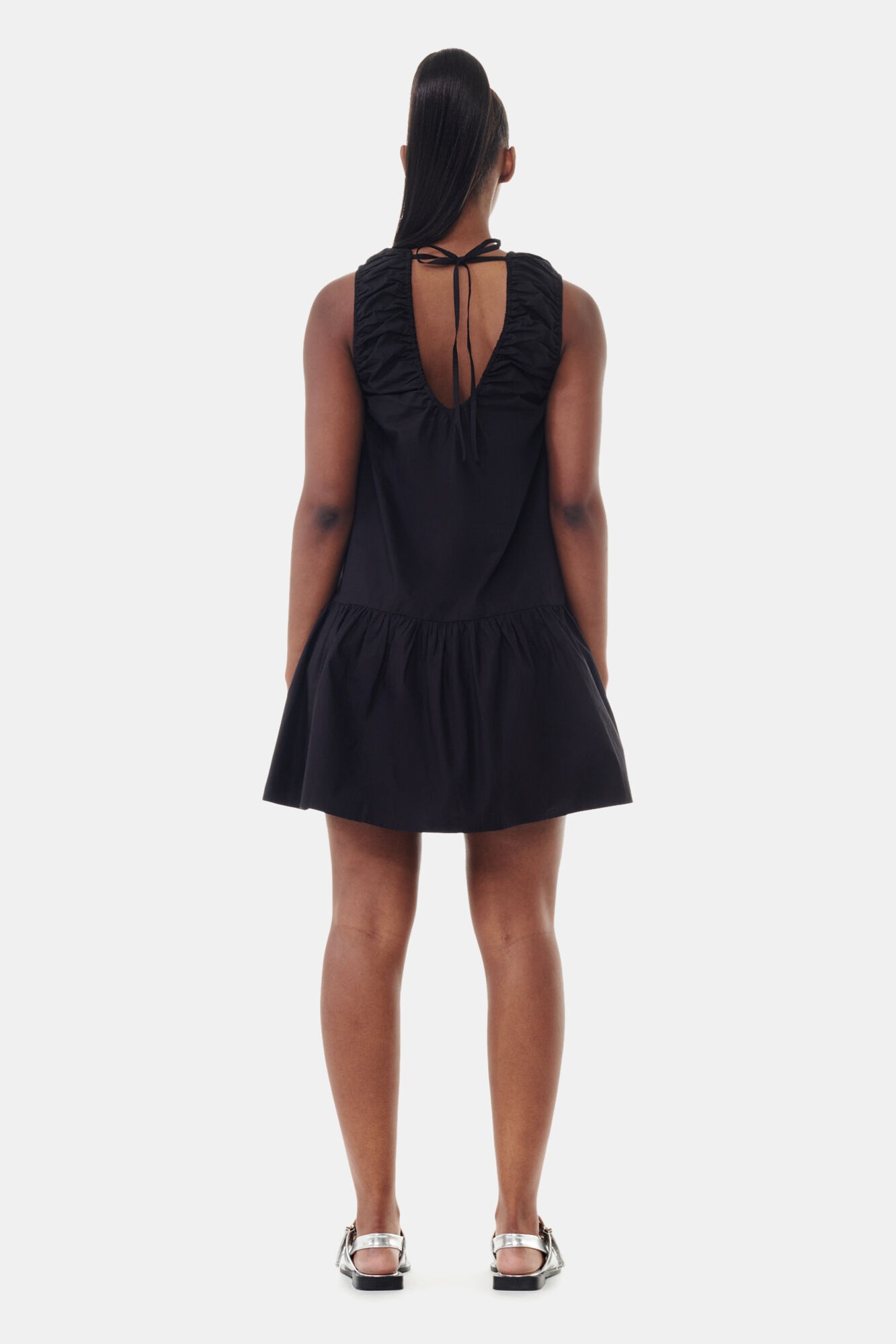 BLACK COTTON POPLIN MINI DRESS - 5