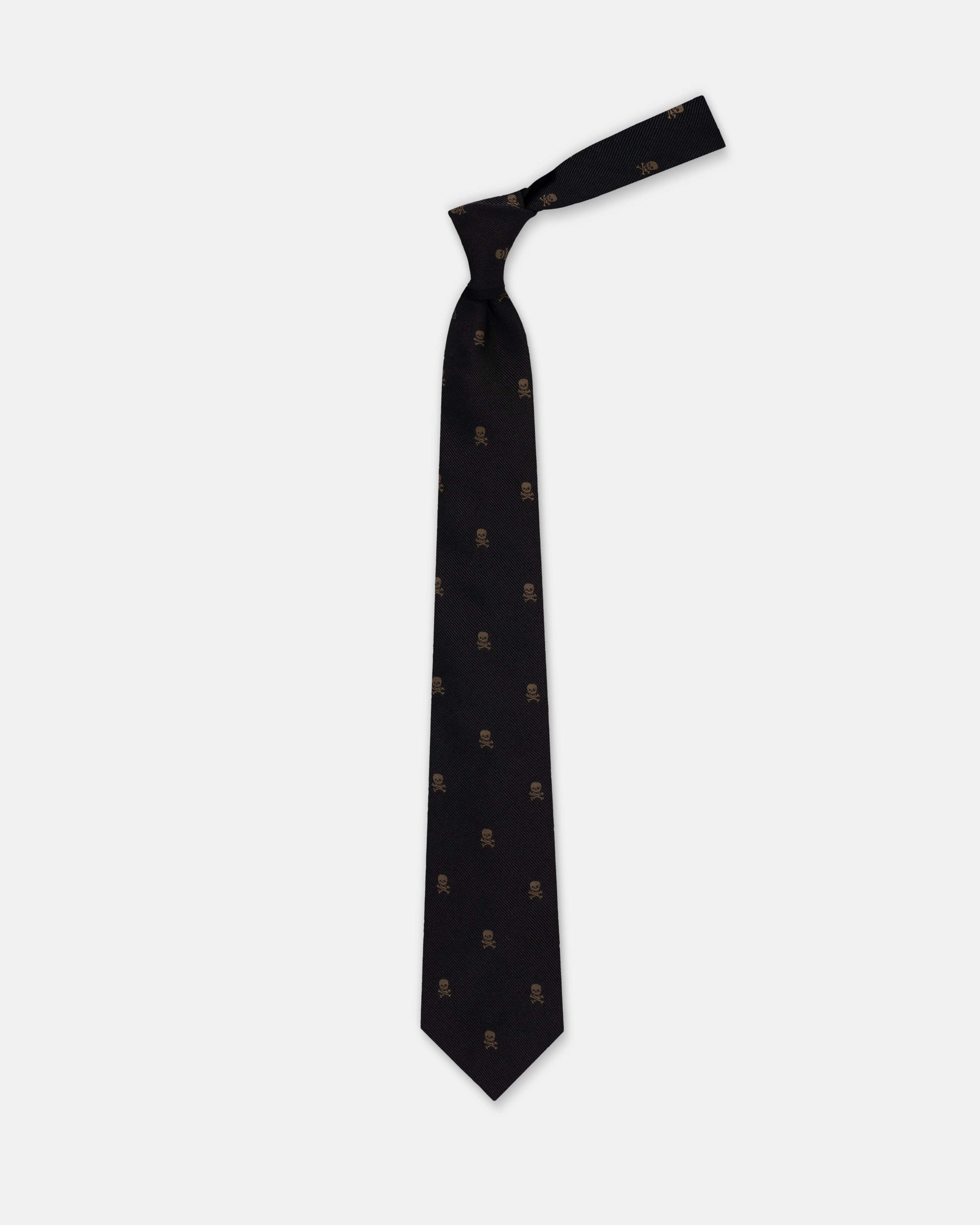MADE-IN-USA BLACK AND BUFF SKULL & BONES CLUB TIE - 1