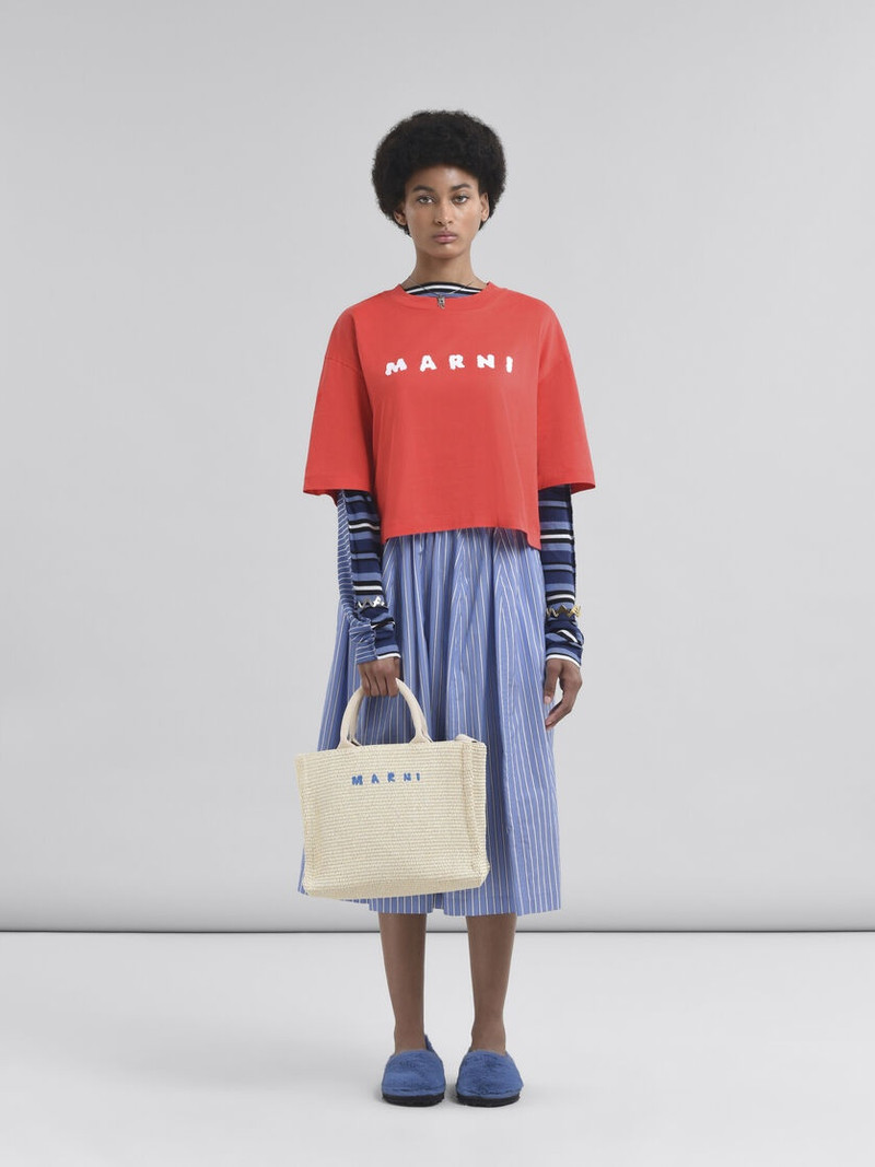 Marni WHITE RAFFIA-EFFECT SMALL TOTE BAG outlook