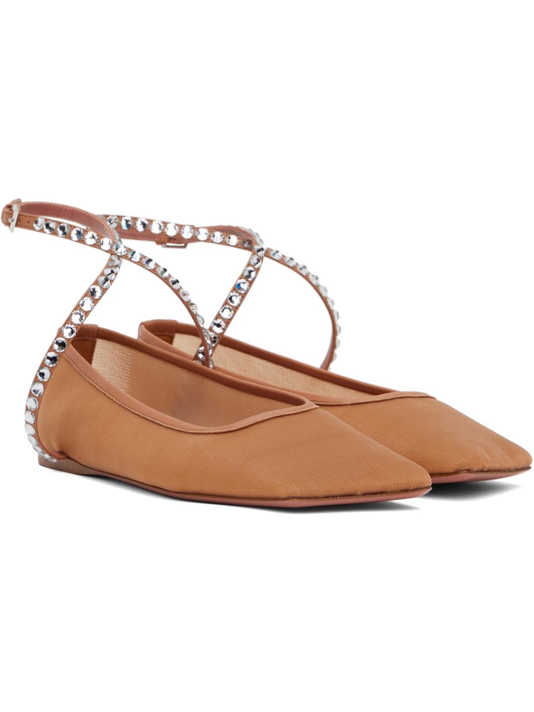 Tan Ane Mesh Crystal Ballerina Flats - 4