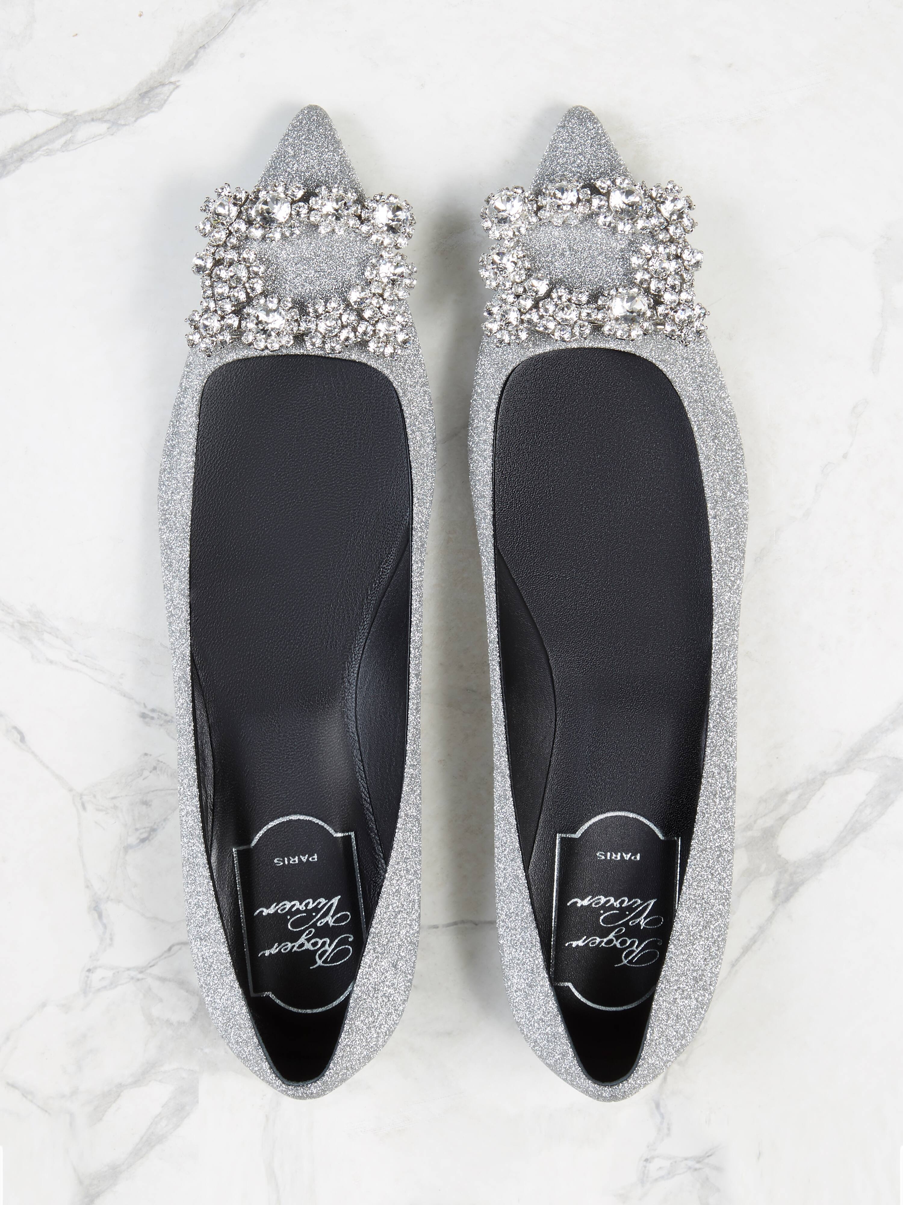 Flower Strass Buckle Ballerinas in Fabric - 4