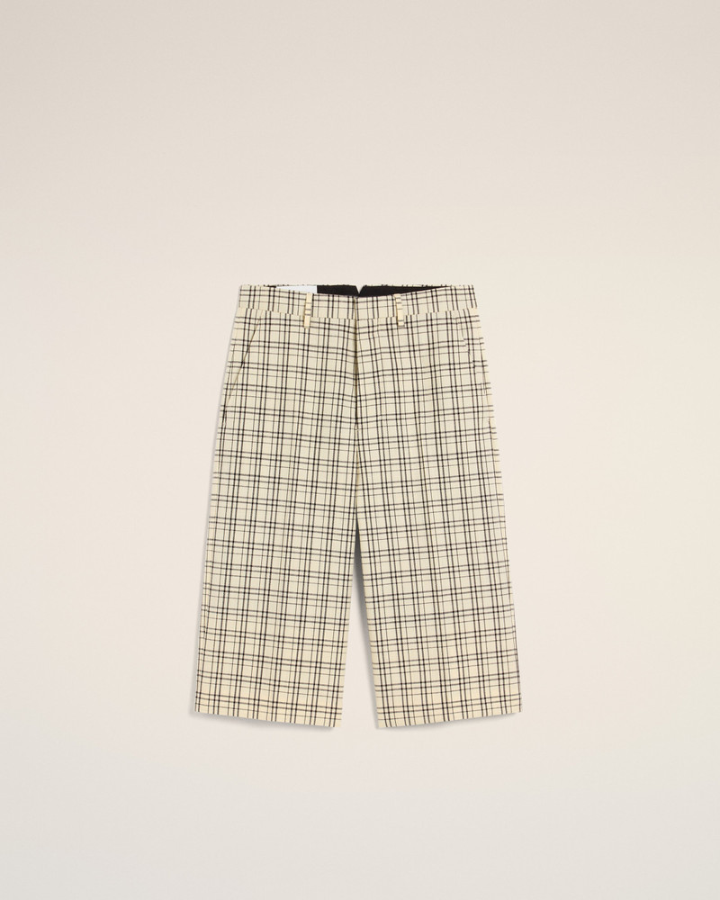 BEIGE CHECKED WOOL WIDE BERMUDA 1