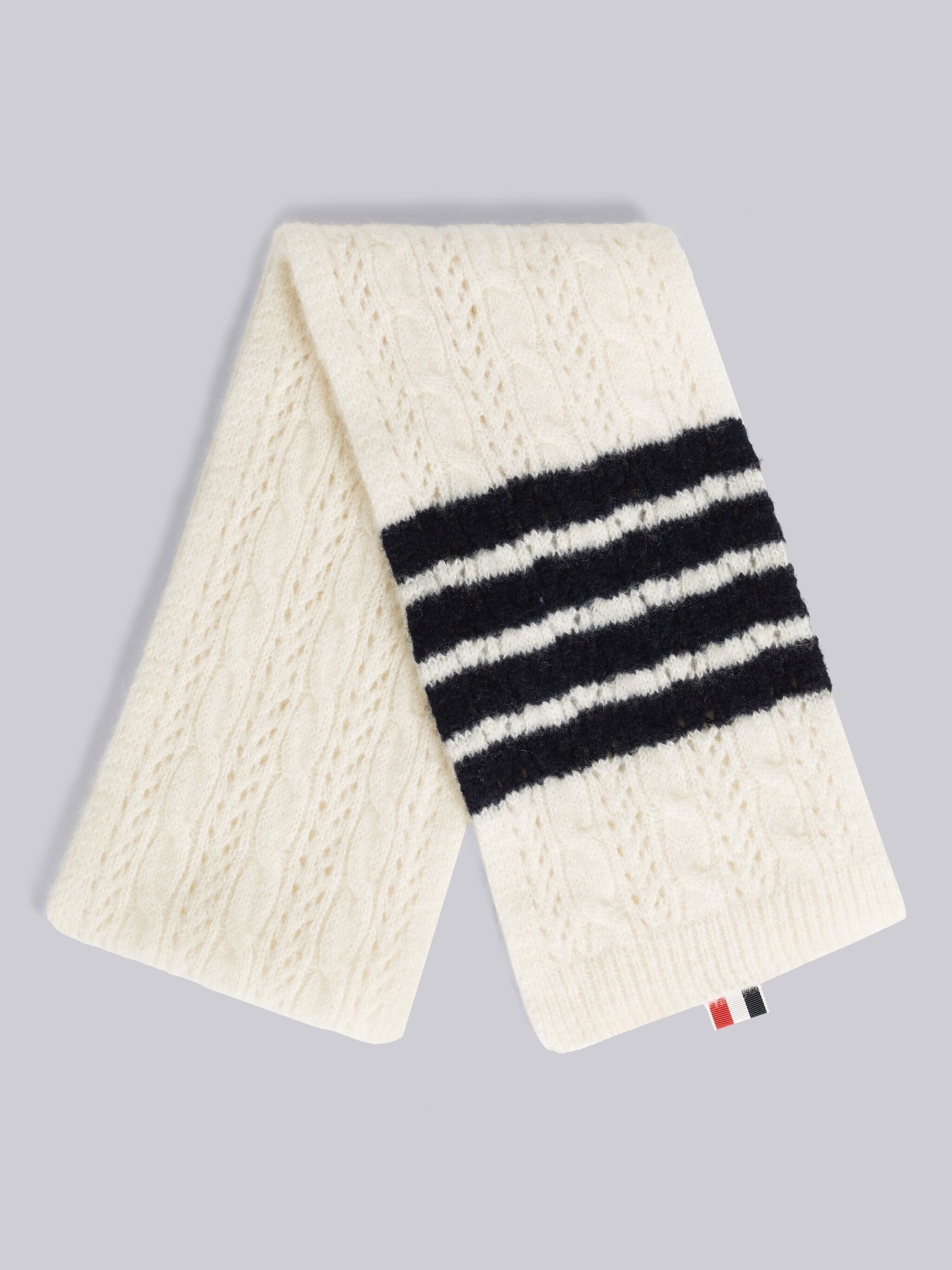Hairy Silk Cashmere Cable Pointelle 4-Bar Scarf - 3