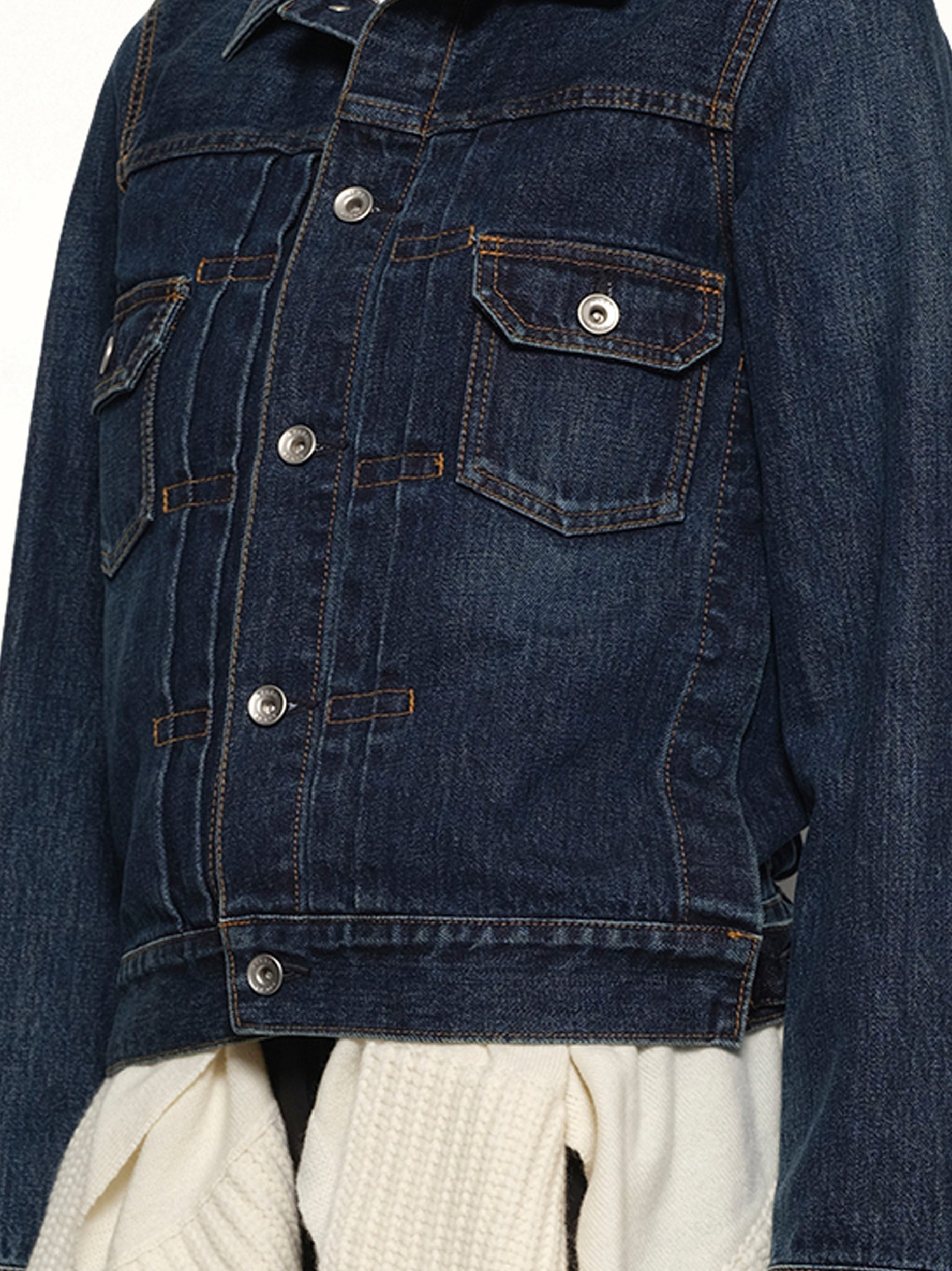 Denim x Wool Knit Jacket in Blue/Off White - 3