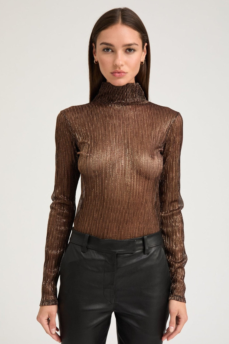 SPRWMN METALLIC BRONZE MOCK NECK outlook